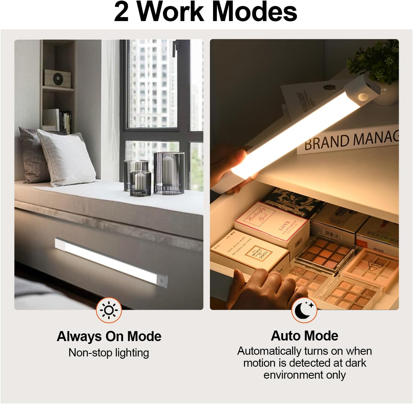 H HOME-MART under Cabinet Lights,3 Color Closet Lights,30 LED Rechargeable Closet Lights Dimmable LED Motion Sensor Light Indoor,Under Cabinet Lighting or Stairs, Kitchen, Bedroom, Wardrobe image number 2