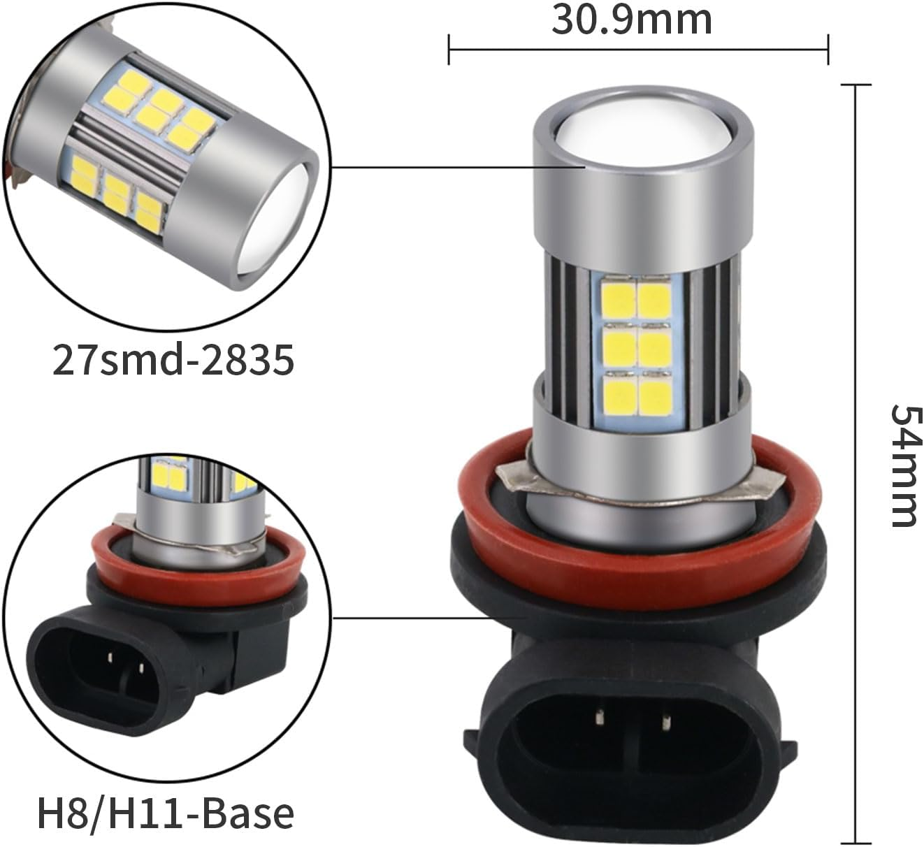 MAEZOE 2PCS H11/H8 White LED Fog Light Bulbs, Super Bright Plug-And-Play Car Lights for Night Driving & All Weather, Waterproof Headlight Upgrade for SUV, Sedan, 4WD image number 6