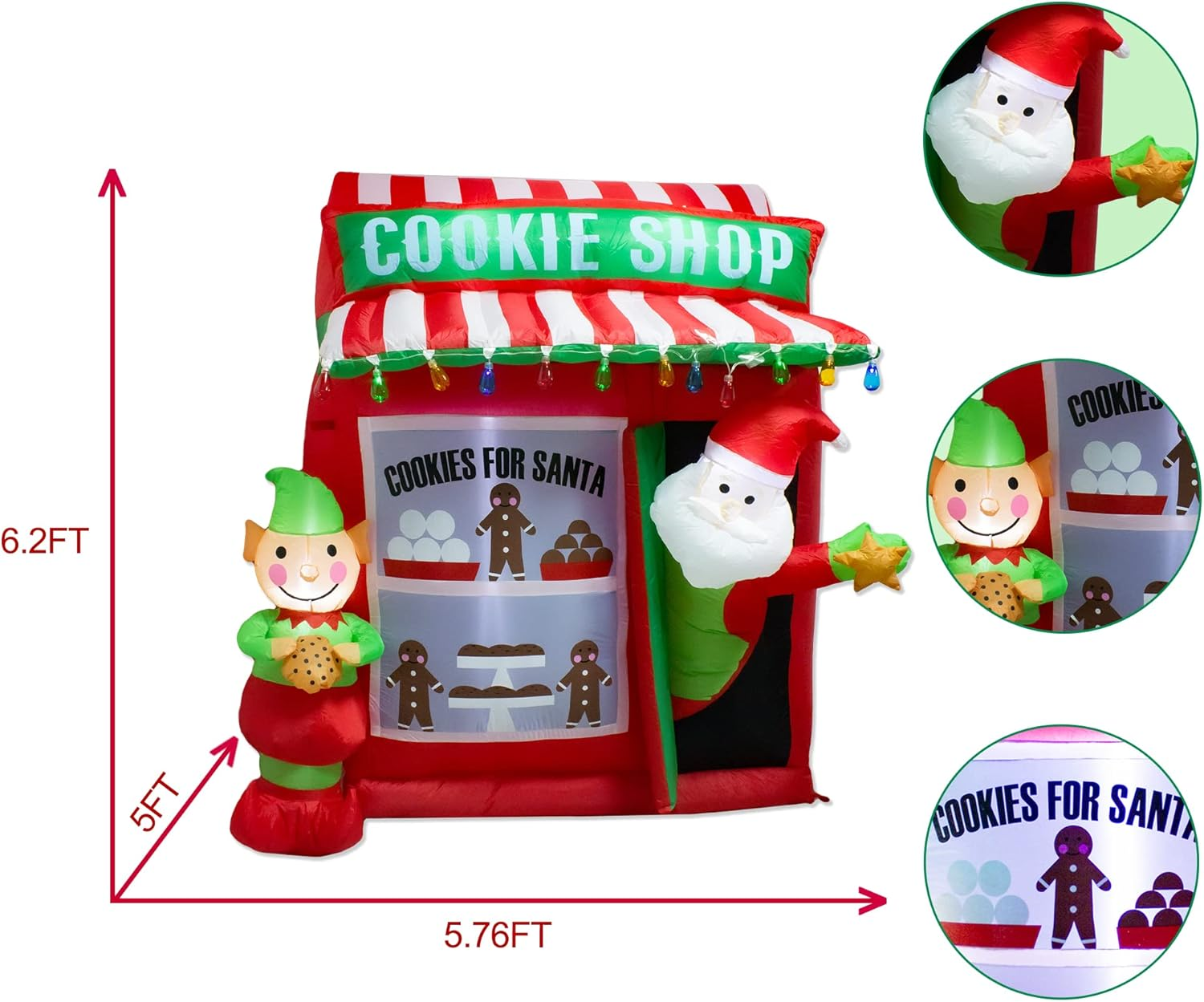 Luxfcup 6FT Christmas Inflatable Santa Elf Cookie Shop Decoration with LED Lights Outdoor Yard Christmas Blow up Decor image number 4