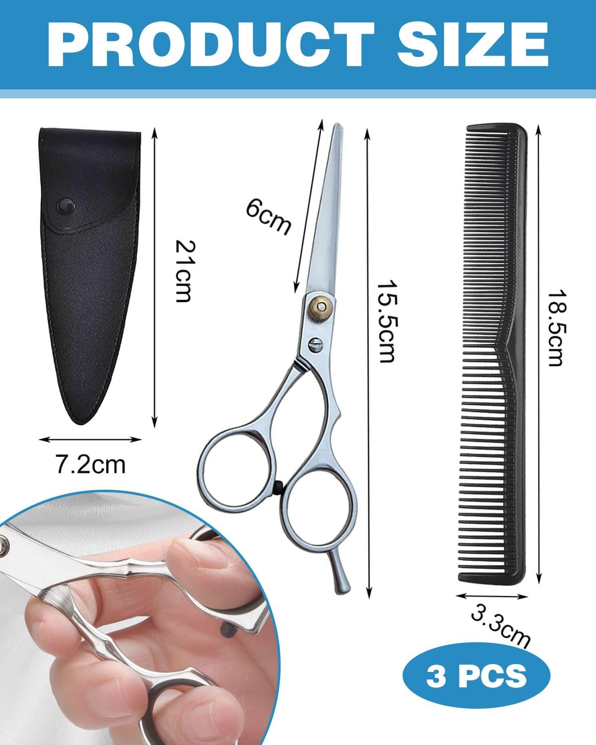 KEMUZ Hairdressing Scissors - Professional Hair Cutting Scissors - Premium Scissors Hair Cutting with Comb and Leather Case - Hair Scissors, for Men, Women, Adults, Beard Scissors, Hair Scissors image number 1