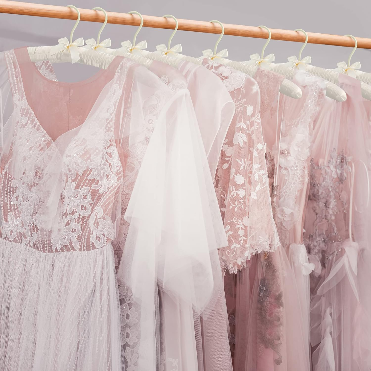 JS HANGER Padded Hanger for Sweaters - 17 Inch Extra Large Heavy Duty Satin Covered Coat Hangers No Shoulder Bump for Women Clothes, Sweaters, Dresses, Clothing, Weddings, Lingerie Pack of 10, Ivory image number 1