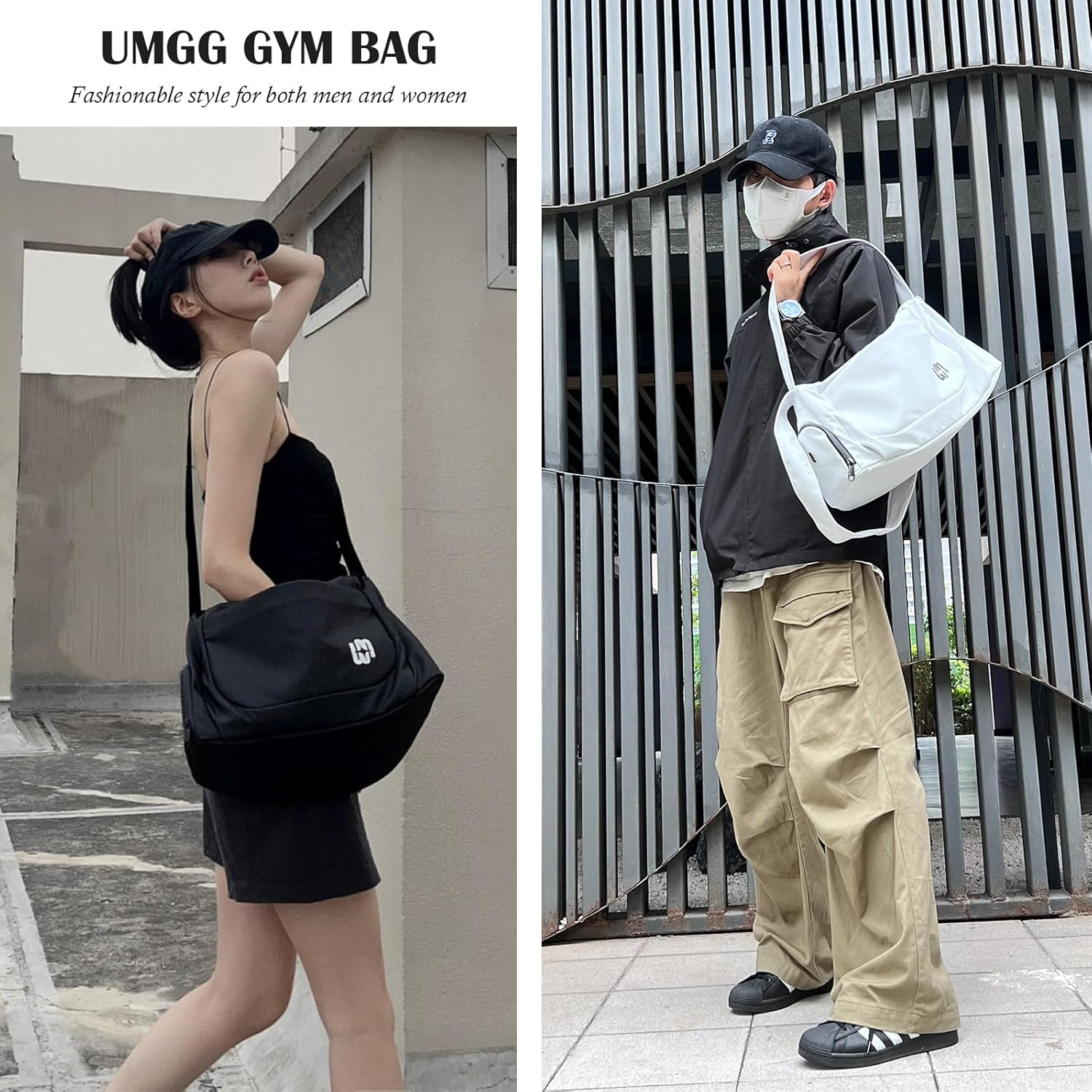 Gym Bag for Women Men, Duffle Bag for Travel with Wet Pocket, Lightweight Carry on Weekender Duffel, Black image number 1