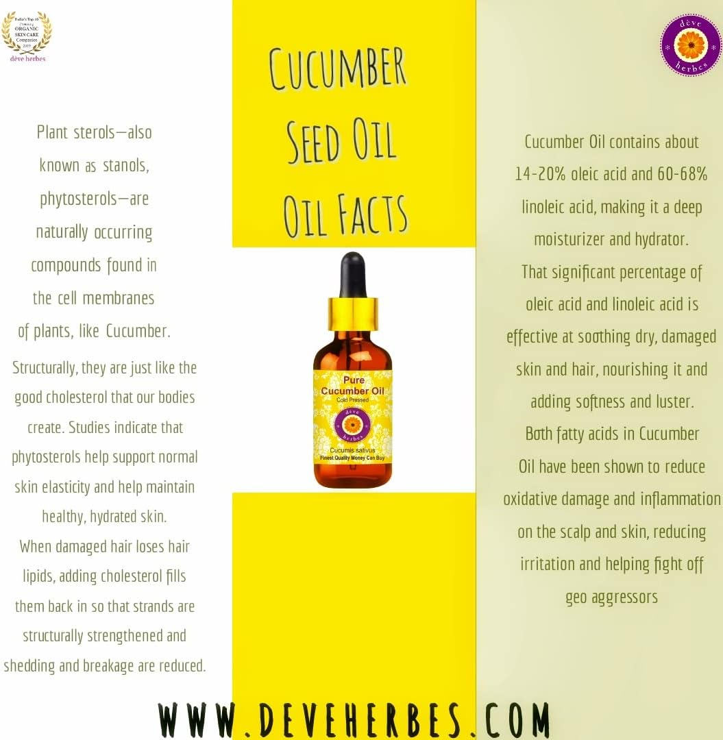 Deve Herbes Pure Cucumber Oil (Cucumis Sativus) Natural Therapeutic Grade Cold Pressed (Pack of Three) 100Ml X 3 (10 Oz) image number 1