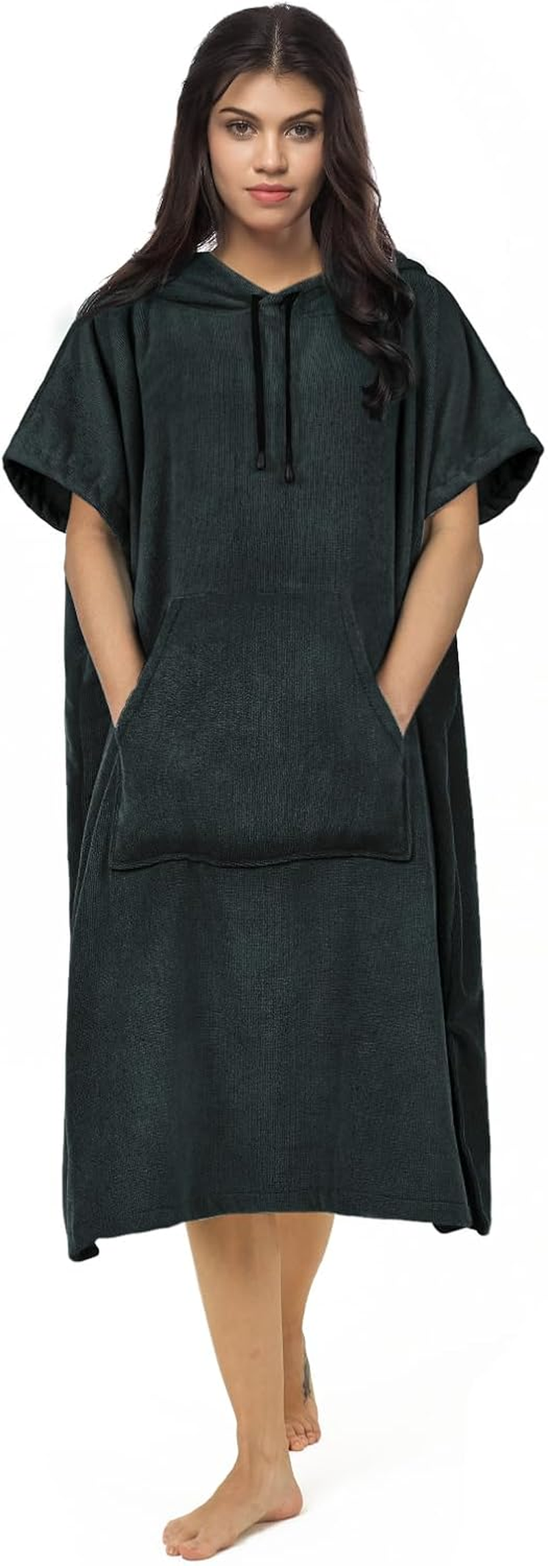 Vulken Thick Hooded Beach Towel Changing Robe, Surf Poncho for Men and Women, Easy Change, Microfiber Towelling for Beach Swimming, 47"X37", Black Blue