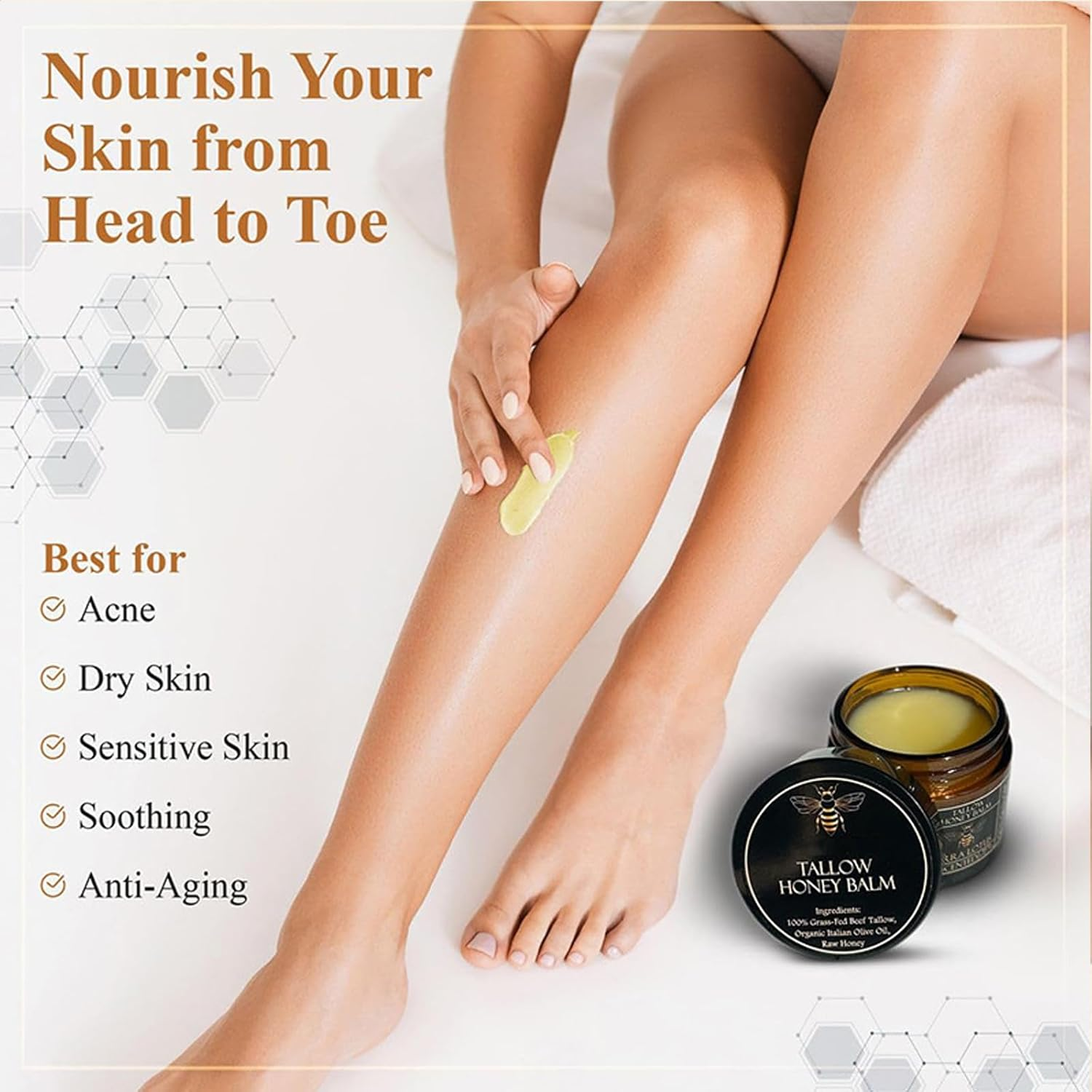 2PCS Beef Tallow Moisturiser,Organic Beef Tallow and Honey Balm for Skin Care,Grass Fed Whipped Beef Tallow with Raw Honey for Smooth and Soft Skin(Citrus 2PC, 200 G (Pack of 2))