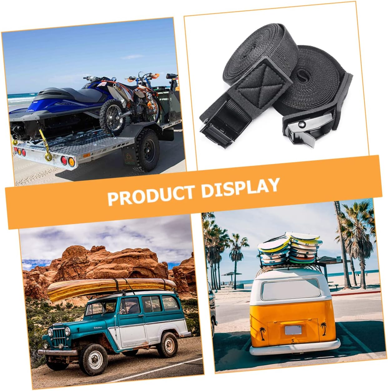 1Pair Kayak Binding Straps Cargo Tie-Down Straps for Secure Roof Rack Transport for Canoe and Surfboard Easy to Store and Use image number 1