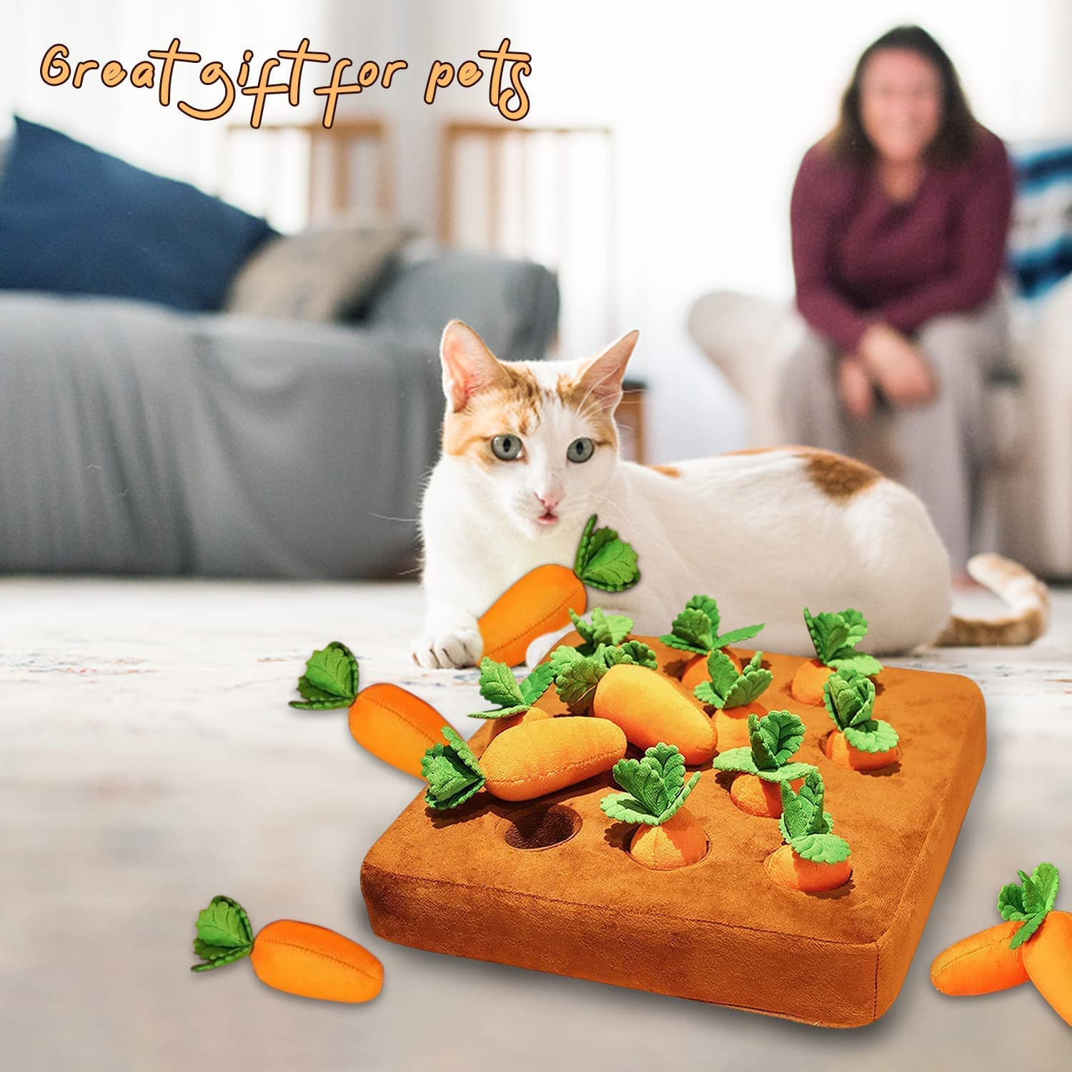 Pet Carrots Plush Chew Toys Dog Carrot Toys Interactive Dog IQ Training Encourage Natural Foraging Skill Puzzle with 12 Carrots Toy for Training and Stress Relief(Carrot) image number 4