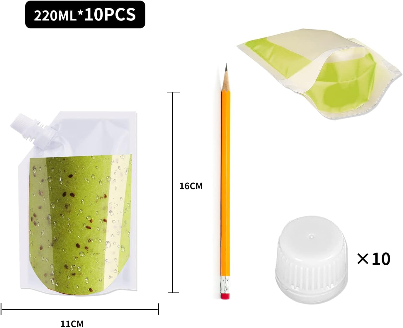 Travel Pouch,10Pcs Plastic Reusable Hip Flask with Spout,Drink Pouches for Festivals Hide Alcohol,Juice, Sneak Booze, Liquor, Rum, Water-220Ml image number 5