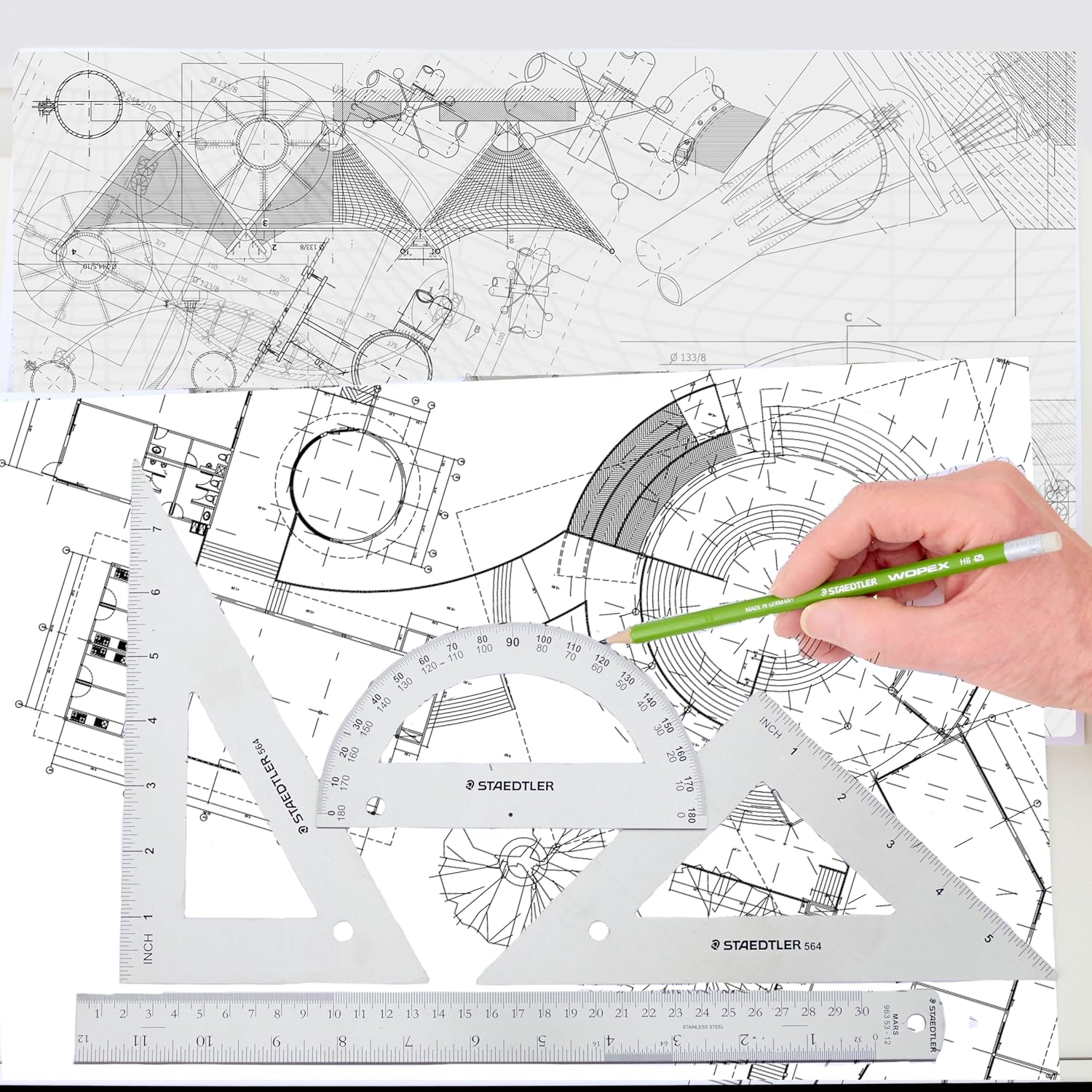 Staedtler Mars 4 Pc Combination Math Set, Stainless Steel, 56632BK