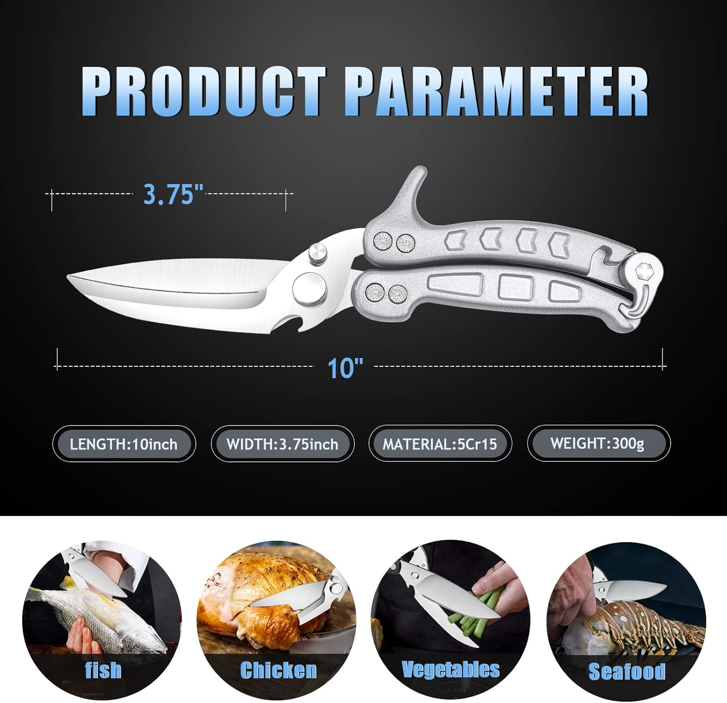 DRAGON RIOT Heavy Duty Poultry Shears - a Must Have Kitchen Shears for Chicken and Meat Cutting - Dishwasher Safe and Stainless Food Kitchen Scissors for Thanksgiving(Silver) - Golden image number 5