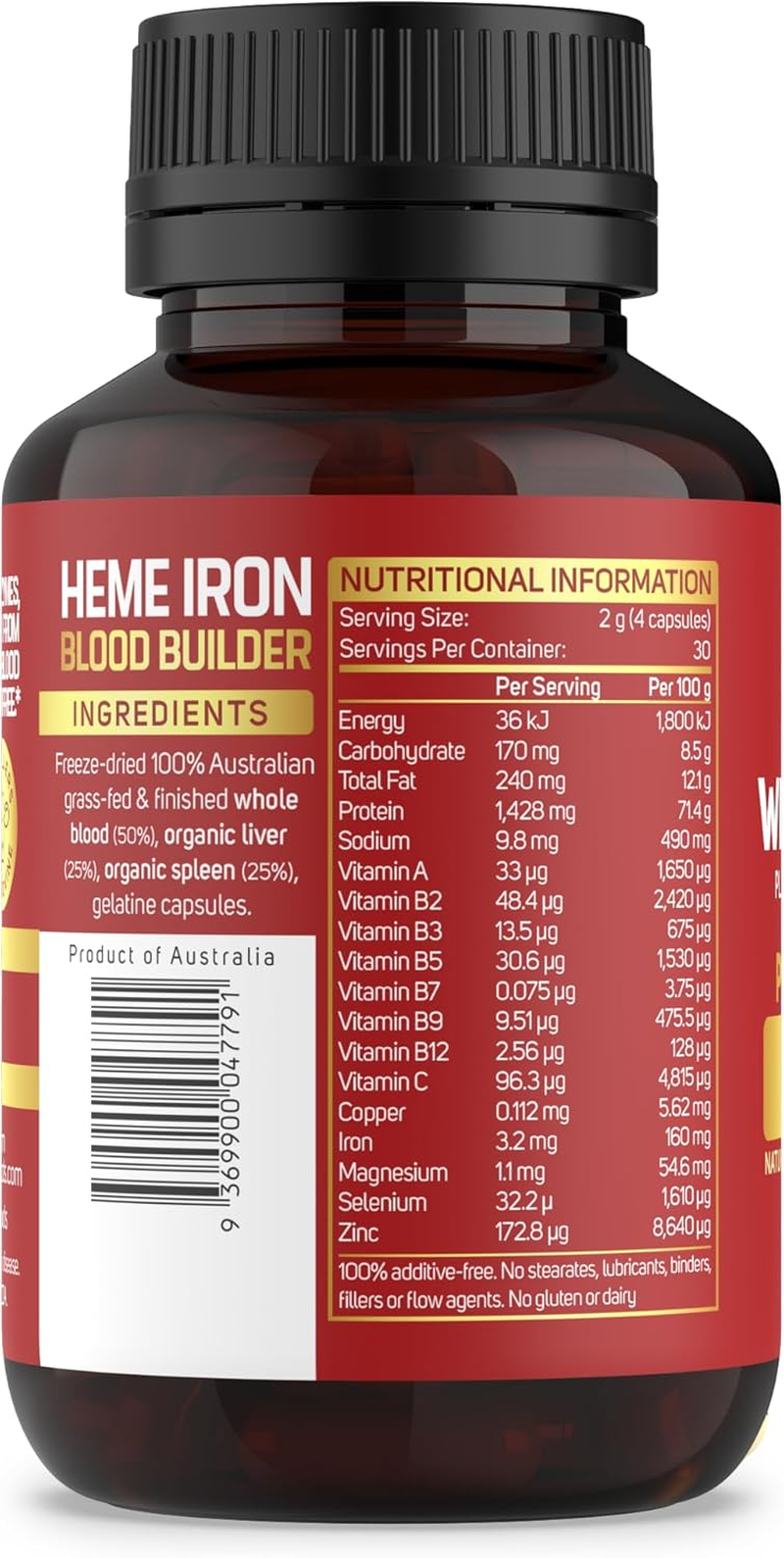 Grass-Fed Whole Blood, Liver & Spleen Capsules 2000Mg | Mthfr-Friendly, Bovaer-Free &ndash; Organic Iron-Rich Superfood for Energy & Vitality | 120 Pills | Primal Graze&reg; Iron by Sunpure Superfoods image number 1