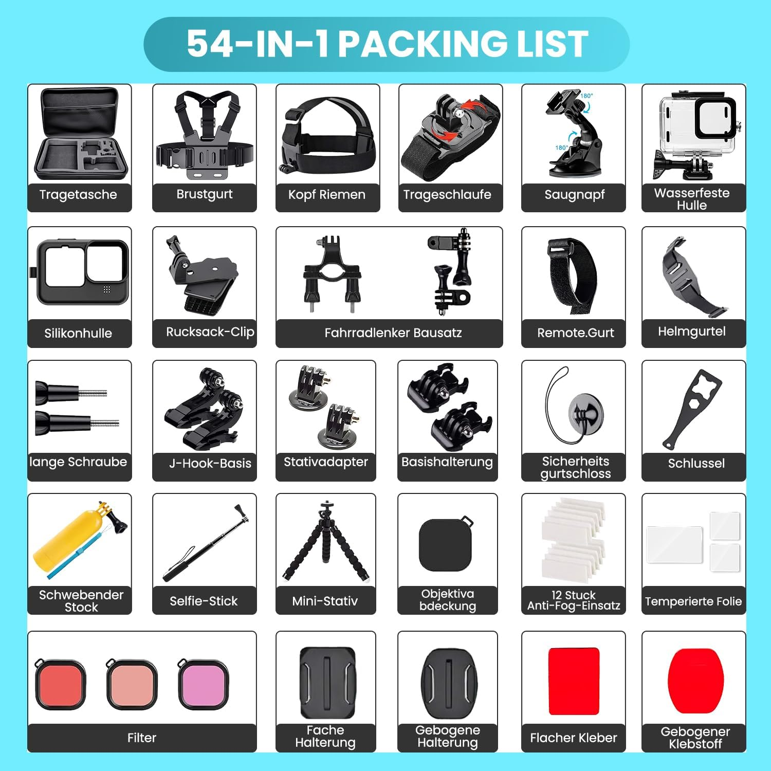 Xkimos Action Camera Accessories Kit,Includes Waterproof Housing &Silicone Case, for Gopro Hero 13/12/11/10/9/8/ 7, DJI Osmo Action 4, AKASO Brave 7, APEMAN, Campark, SJCAM