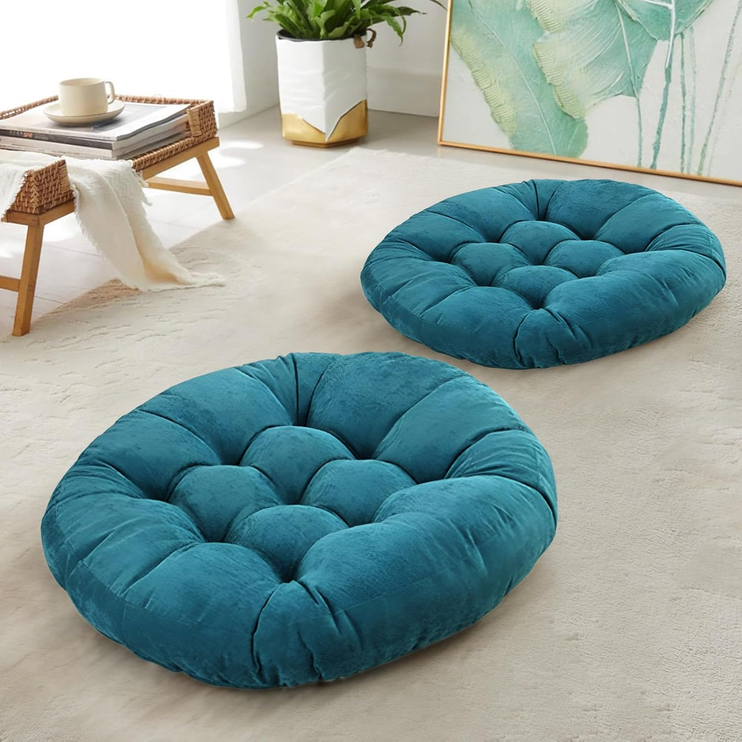 DAWNTREES 2 Pack Floor Cushion,55X55Cm Large Square Floor Pillows Seating for Adults,Tufted Corduroy Floor Cushion for Tatami Living Room image number 5
