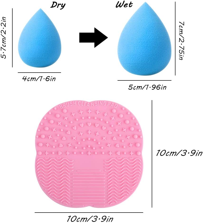 Set of 6, Silicone Makeup Brush Cleaning Mat and Makeup Sponge, Sourceton 2 PCS Leaves Shape Makeup Brush Cleaner Pad and 4 PCS Foundation Blending Sponge (Assorted Colors) image number 1
