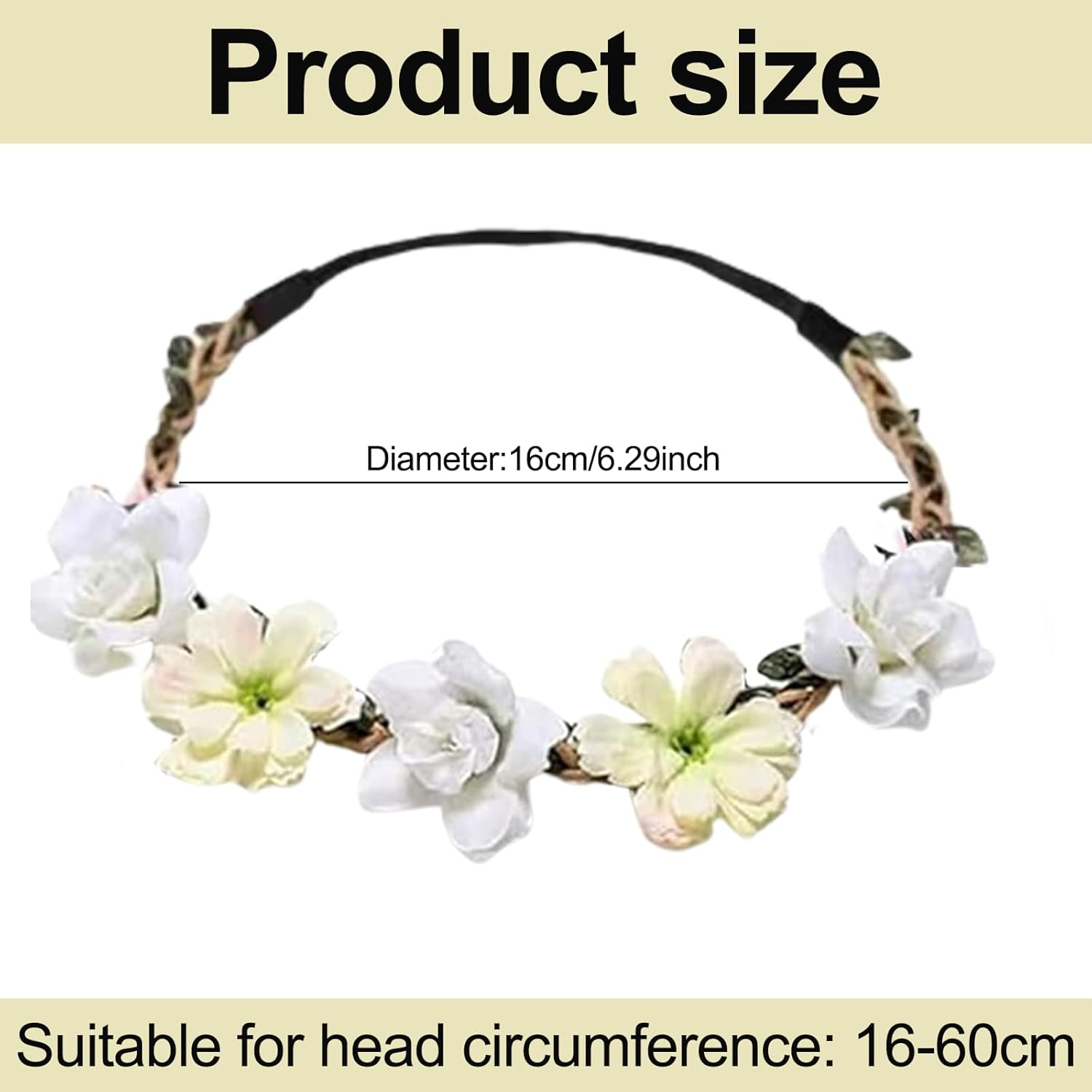 Flower Crown, 6 Pieces Multicolour Floral Wreath Headband for Girls, Adjustable Flower Crowns for Women, Colorful Wreath Festival Hair Accessories Elastic for Wedding, Festival, Party image number 5