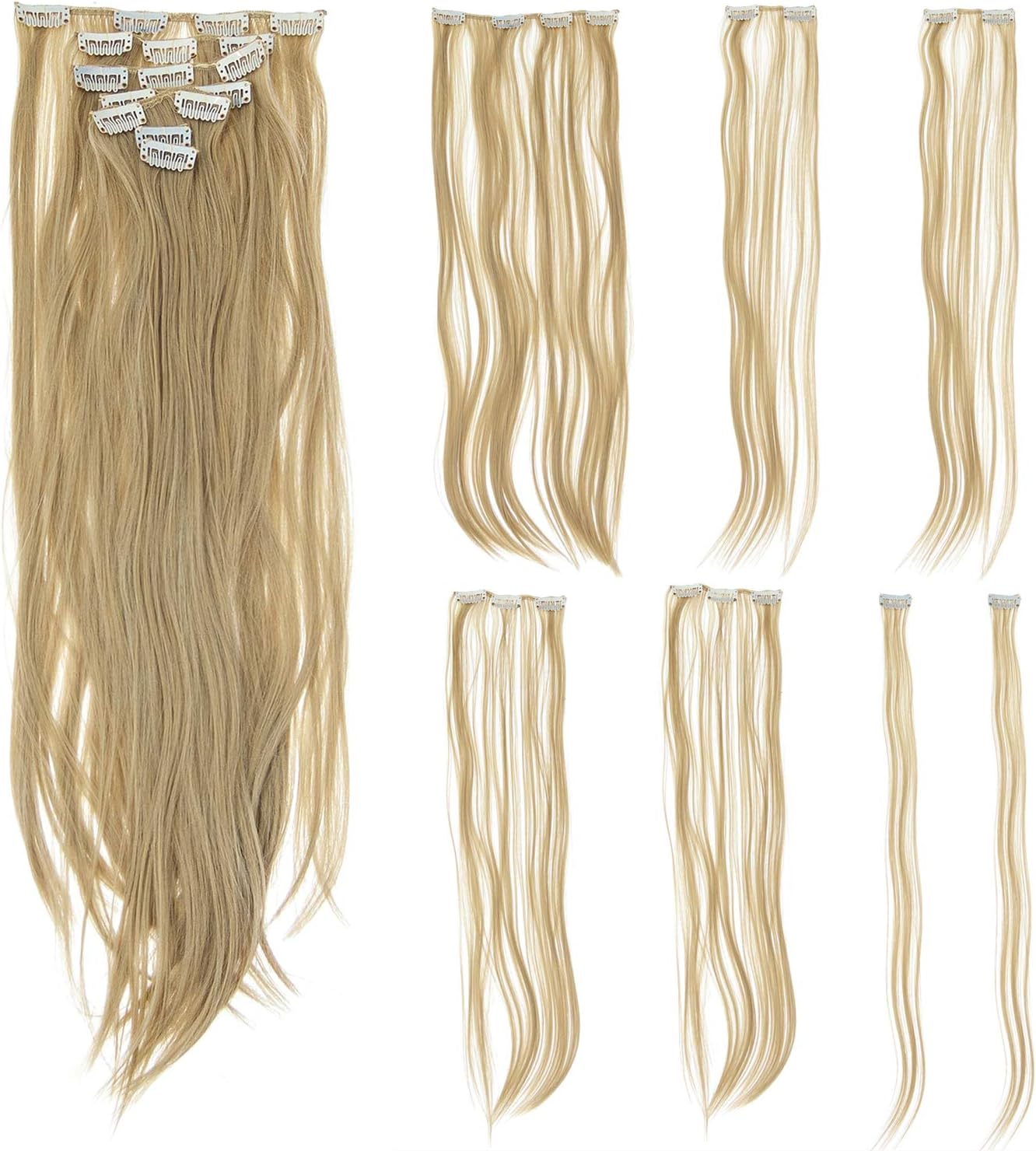 (1B-Off Black) - SWACC Women 60Cm Straight Full Head 7 Separate Pieces Heat Resistance Synthetic Hair Clip in Hair Extensions (1B-Off Black)