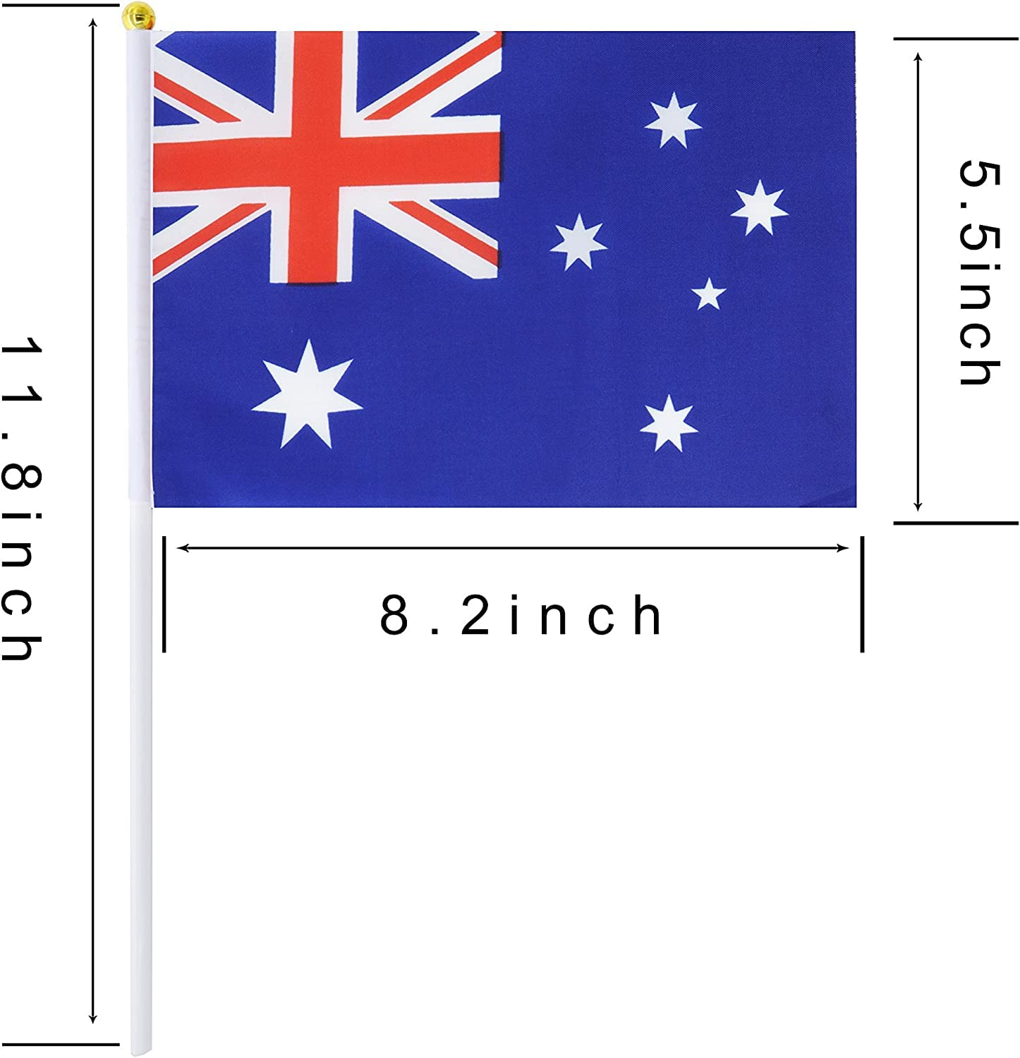 10 Pack Australia Flags 5X8 Inch Hand Waving Stick Flags Small Handheld AU Flags with Safe round Top Mini National Day Country Flags Party Decorations for Parades World Cup Sports International Festival Events (Australia Flag) image number 4