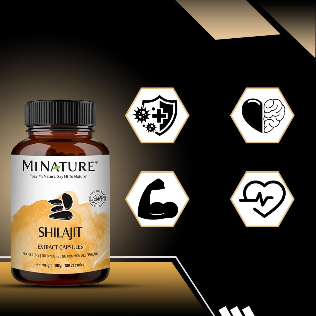 Mi Nature Shilajit Capsules with Fulvic Acid 180 Vegetarian Capsules|1000Mg Premium Himalayan Source| Non-Gmo |Natural Energy and Performance Supplement image number 3