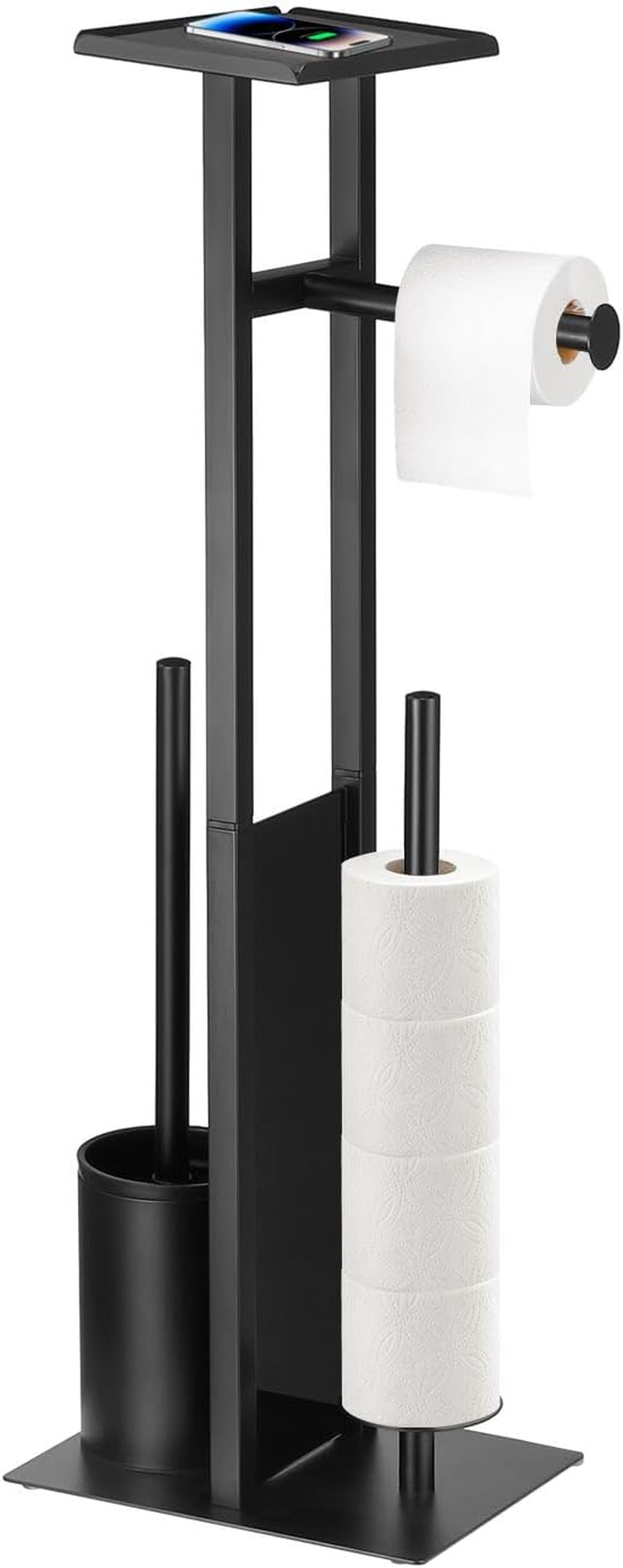 Maxkon Toilet Paper Holder Free Standing Toilet Paper Holder Stand with Storage Shelf & Toilet Brush Bathroom Toilet Paper Roll Holder Floor Standing Toilet Roll Black