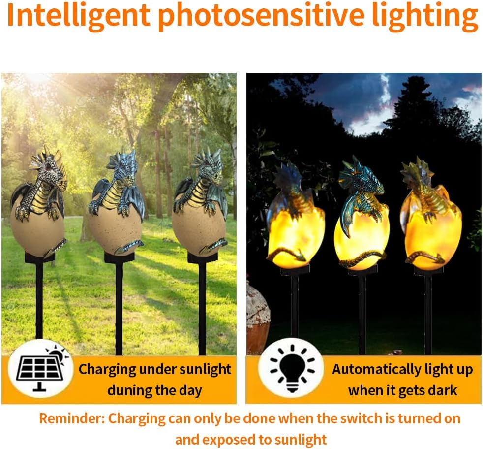 YZYOE 3 Pack Solar Energy Dragons Pet Light, Garden Decoration Resin Cute Animal Ground Lamp,Wireless Dusk to Dawn LED Sconce Lights Waterproof. image number 4