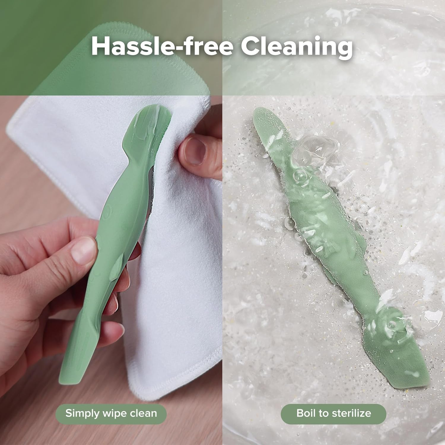 Haakaa Baby Diaper Cream Spatula, Nomess Dual-Ended Silicone Diaper Rash Cream Applicator with Hygienic Case, Butt Spatula for Baby- Pea Green