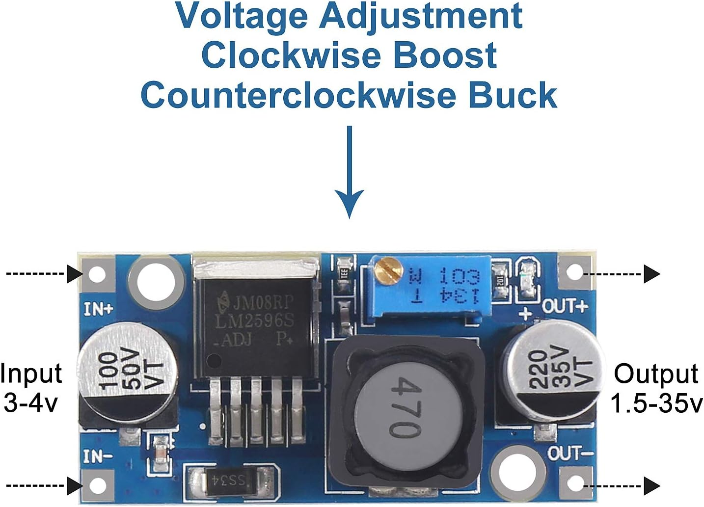 4Pack LM2596 DC-DC Buck Converter, Adjustable Step down Voltage Regulator 3-40V to 1.5-35V High Efficiency Power Supply Volt Reducer Transformer Module image number 3