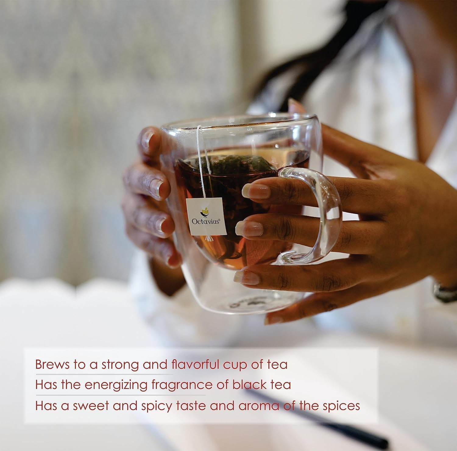 Octavius Enveloped Indian Masala Black Tea &ndash; 30 Flavoured Tea Bags | Pure Aromatic Spiced Chai | Energising Black Tea | Supports Weight Management & Digestion | Authentic Indian Blend image number 2