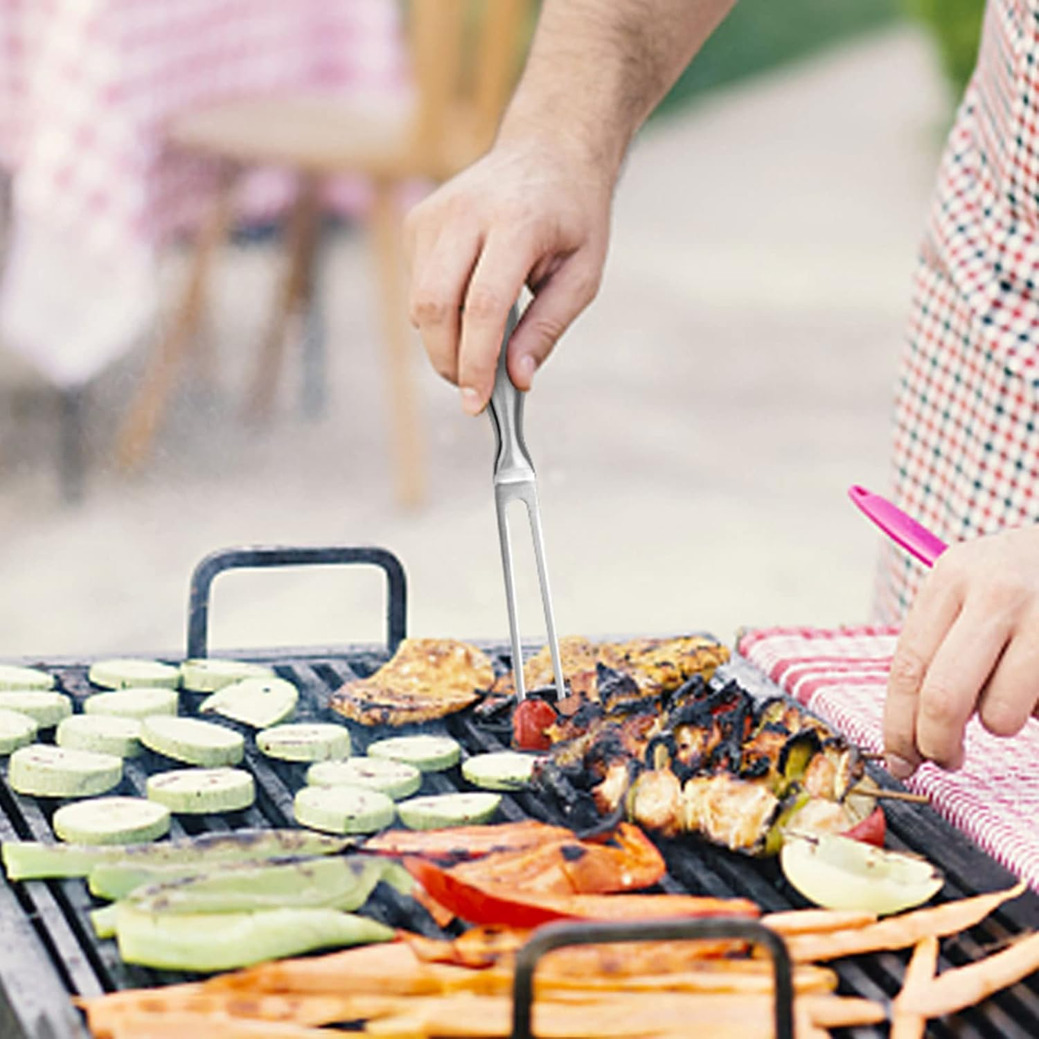 Gudoqi Carving Fork Stainless Steel Meat Fork 10 Inch Barbecue Fork Anti-Slip Long Handle Cooking Tool Utensil Set for Pork Turkey Chicken Beef