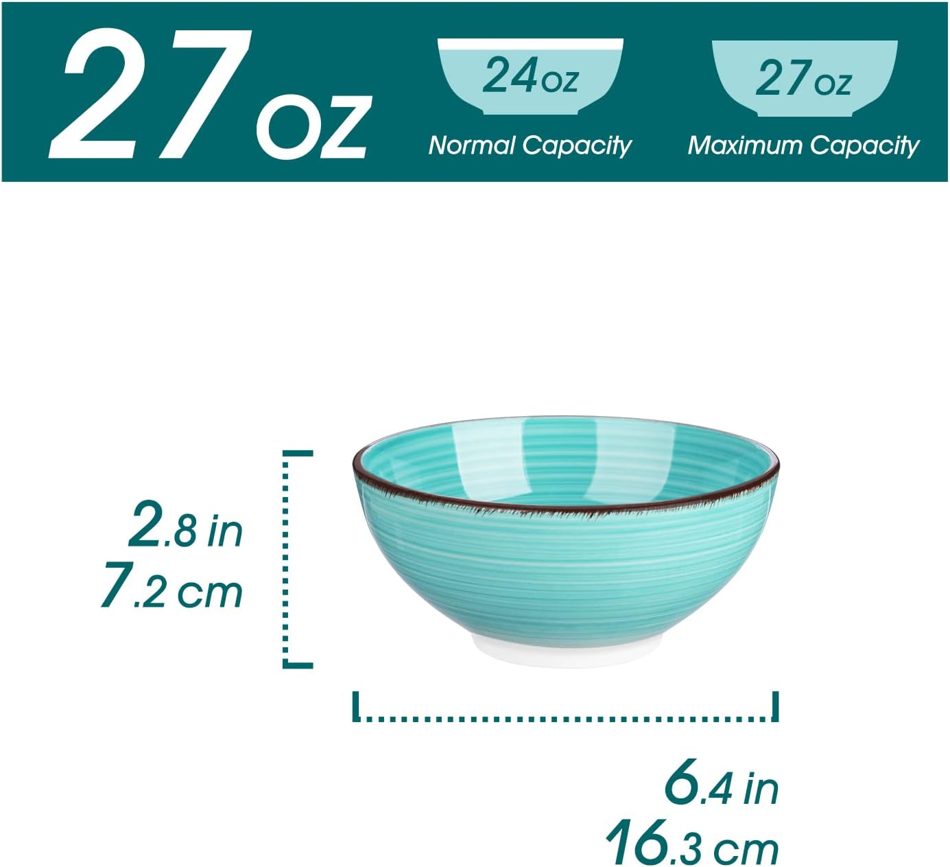 Vancasso Bonita Cereal Bowls Set of 6, 27 Oz Ceramic Soup Bowls, Serving Bowls for Salad, Noodle, Porridge, Rice, Dishwasher & Microwave Safe, Cool Color - Warm Color image number 7