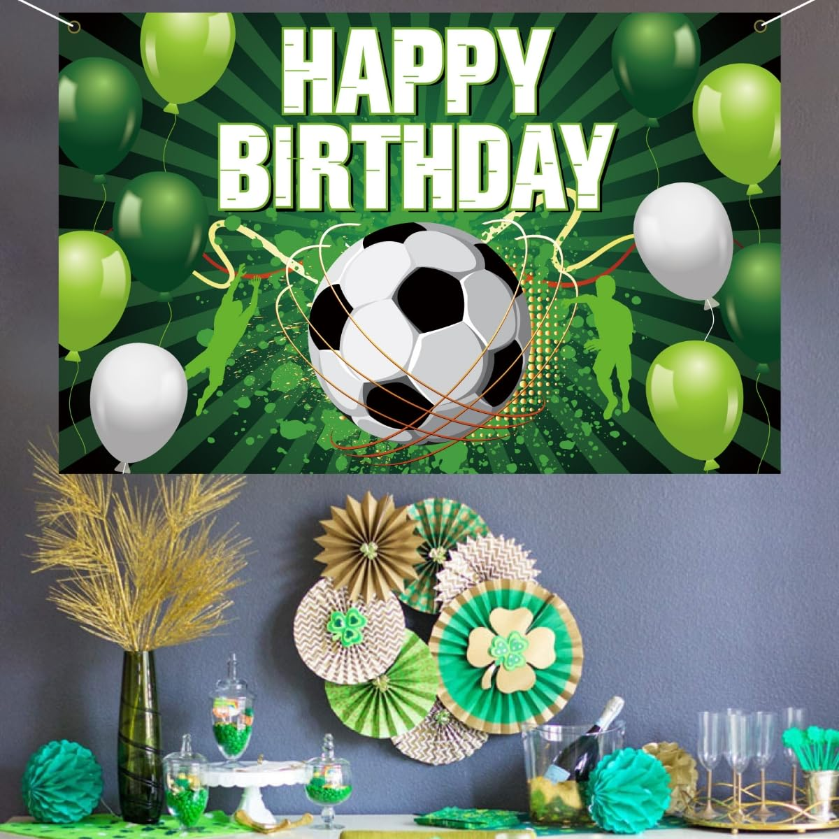 Costume Bay Happy Birthday Backdrop Banner 180 * 110 Cm Large Background Cloth Photo Party Large Decoration Sign for Birthday Party (Soccer Ball Birthday Banner, ONE) - Alien Birthday Banner image number 4