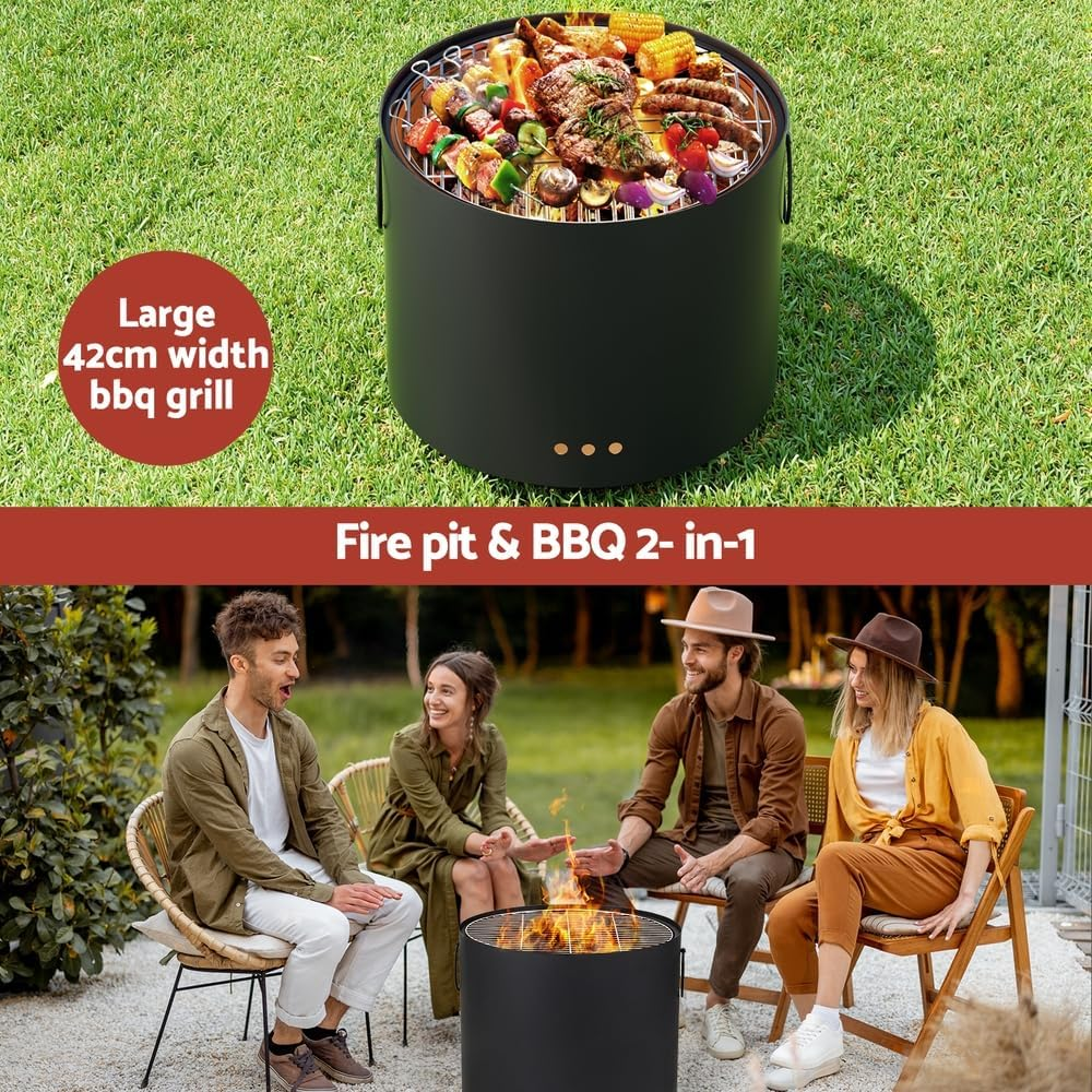 Grillz Fire Pit BBQ 2In1 Camping Barbecue Grill Fire Pit Portable Charcoal Wood Smoker for Outdoor Camping Garden Patio Fireplace
