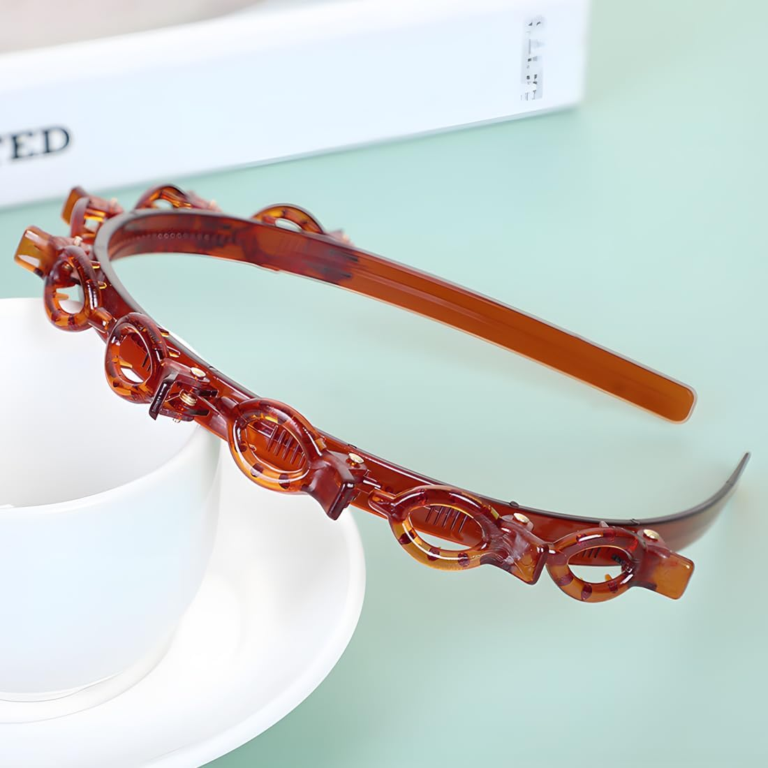 XYTAHDM Pack of 2 Hair Bands with Clips, Non-Slip Headband for Women and Girls, Hair Clips with Hair Clip Teeth, Elegant Headband for Women and Girls image number 3