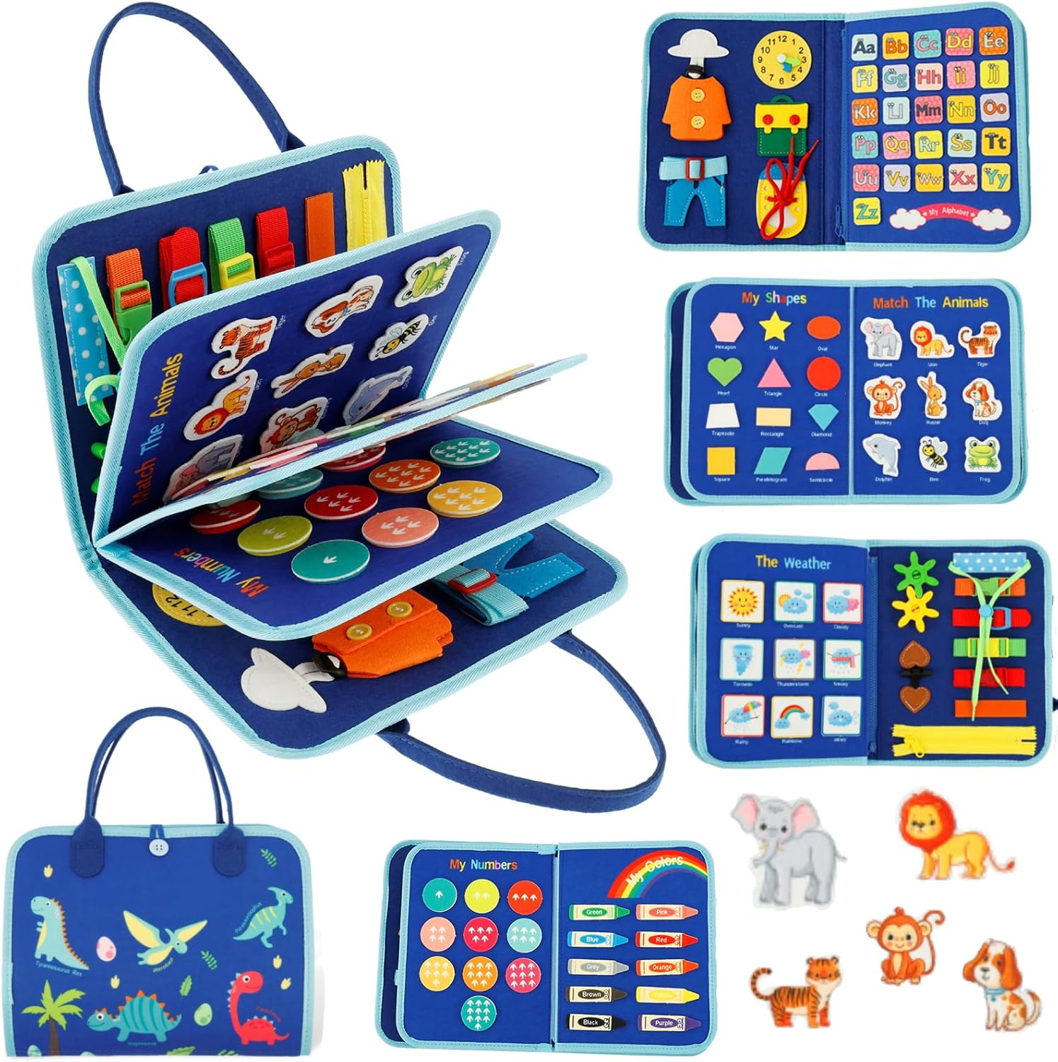 Busy Book for Toddlers 1-3, 18In1 Farm Animal Busy Book Travel Toys Montessori Quiet Books Preschool Learning Activities for Boys Girls Infants (Green- Farm)