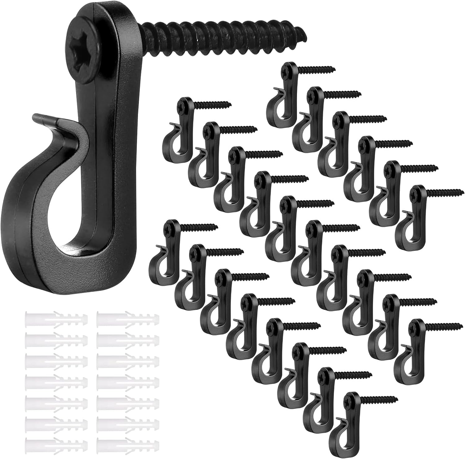 30Pcs String Light Hooks Durable Anti-Rust Waterproof Light Hooks for Hanging Fairy Lights Hanging Plants Wind Chime Basket Securely Buckle Design Indoor Outdoor Use (30, Black) image number 6