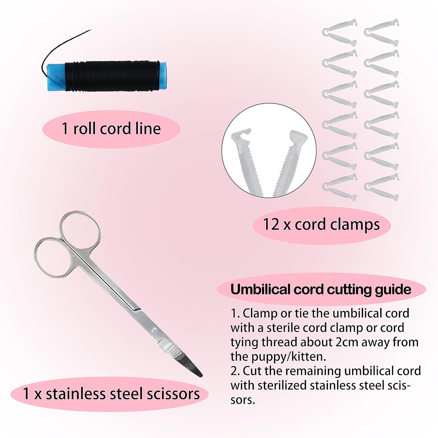 SQUARECIRCLE Complete Dog Whelping Kit with Feeding Nipple, Record Keeping Charts, ID Collars, Aspirator, Cord Clamps & More - Essential for Newborn Puppies (Red No Pad) image number 3