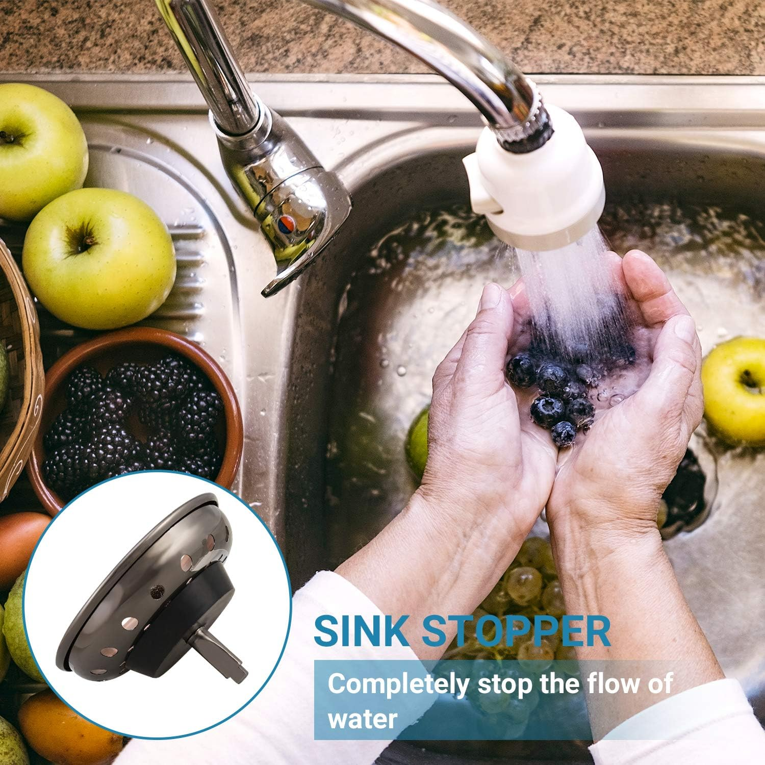 KONE Copper Kitchen Sink Strainer Basket, 2 Pcs Stainless Steel Antique Copper Sink Drain Strainer and Sink Stopper for Standard 3-1/2 Inch Sink Drain, with Metal Center Knob and Rubber Drain Stopper image number 2