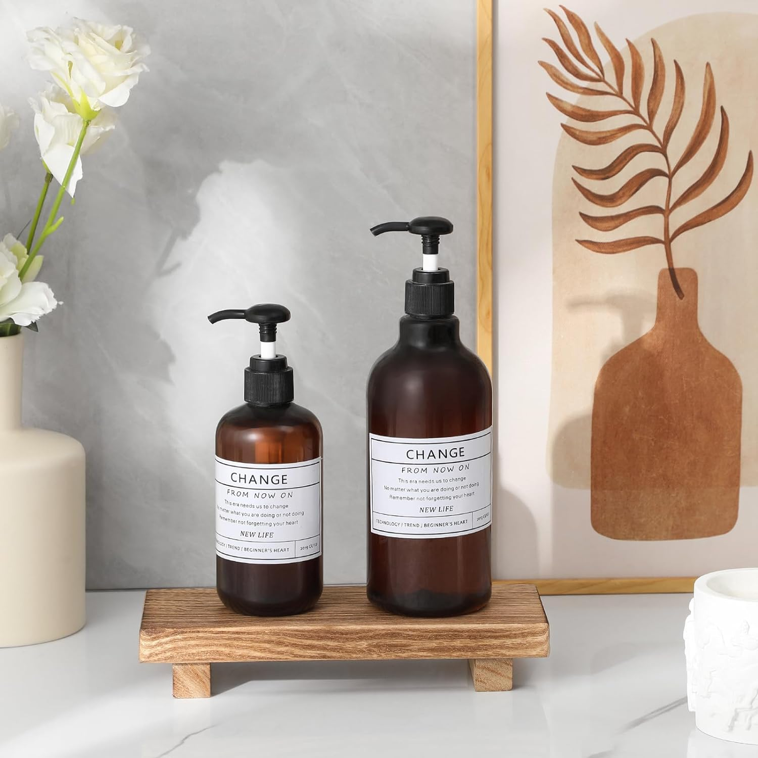 Zoocatia Small Wood Tray Pedestal Stand Farmhouse Bathroom Decor Decorative Wooden Riser Kitchen Soap Dish Holder for Vanity, Counter, Sink, Brown image number 5