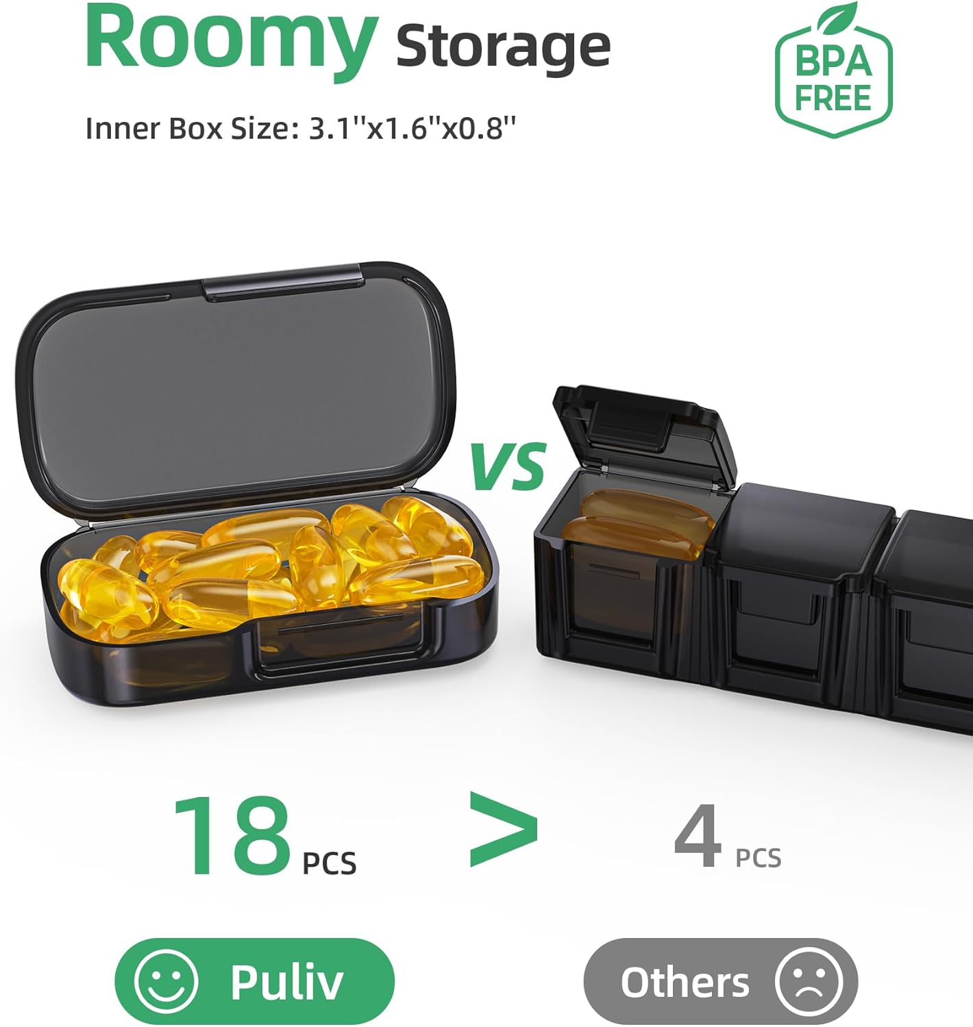 PULIV Pill Organizer with Large Capacity, Dual Protection Pill Box 7 Day, Arthritis Friendly Pill Case Easy to Open, Weekly Medicine Organizer for Vitamins, Medications, Fish Oils, Supplements (Black) image number 4