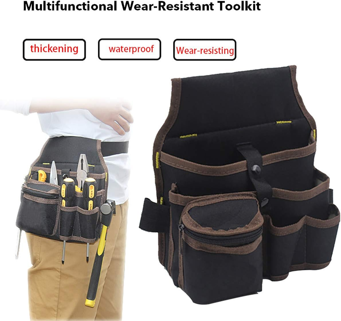 Electrician Waist Pack Tool Belt Pouch Builders Bag Belt Storage Tool Bag with 7 Pocket for Garden Electrician Carpenter Plumber Technician and Painter - Green  Yellow image number 2