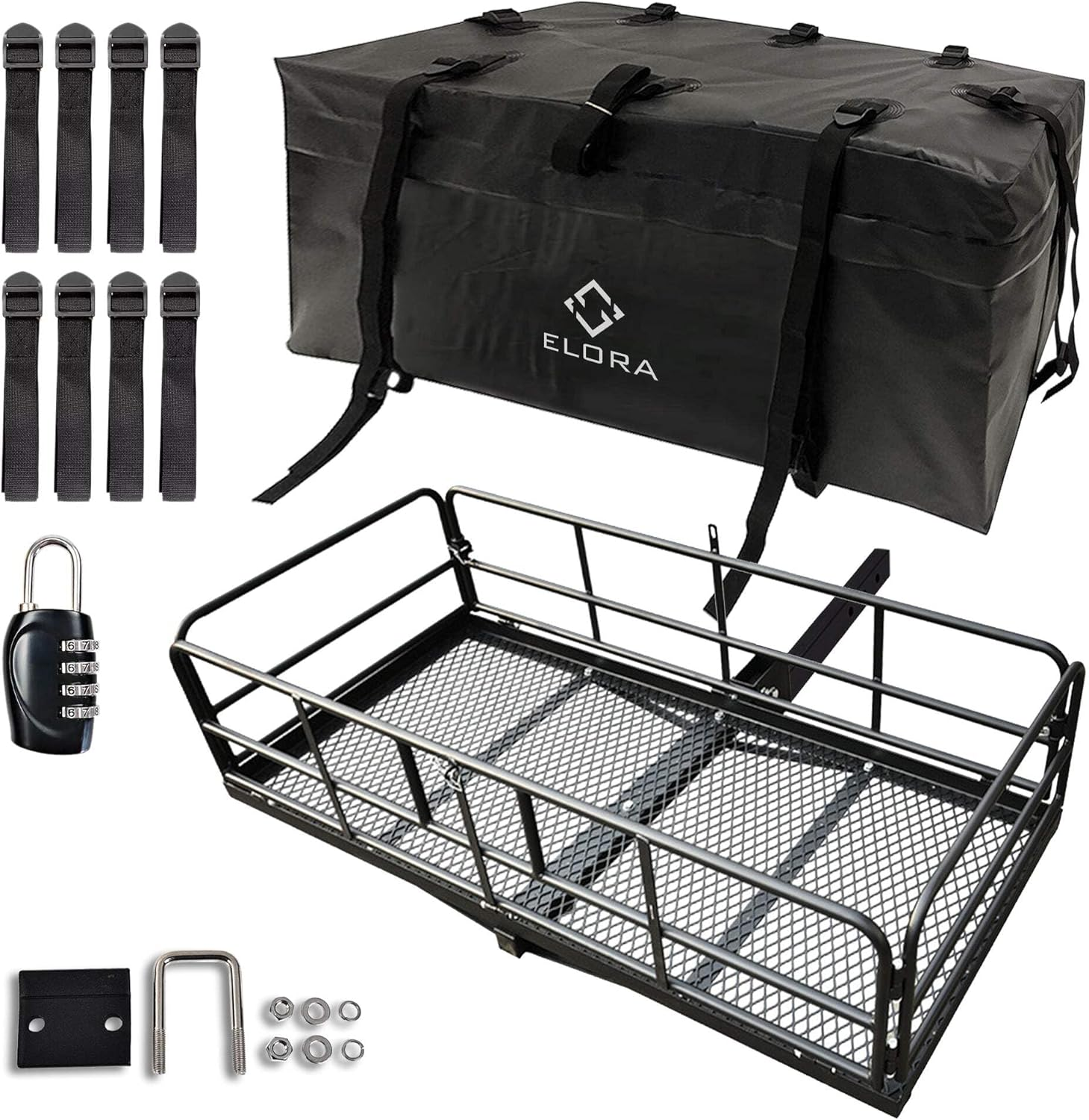 Elora 500Lbs Folding Hitch-Mount Carrier Cargo Luggage Basket Rack Travel Bag image number 2