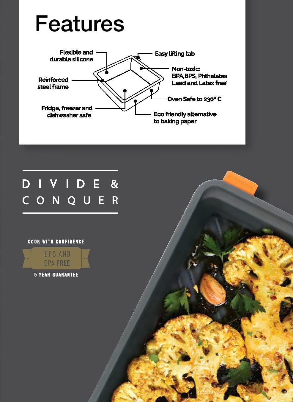 Bakemaster Mixed Silicone Oven Divider Trays, Set of Four, 13 X 13 X 3.5 Cm/28 X 13 X 3.5 Cm, Grey image number 4
