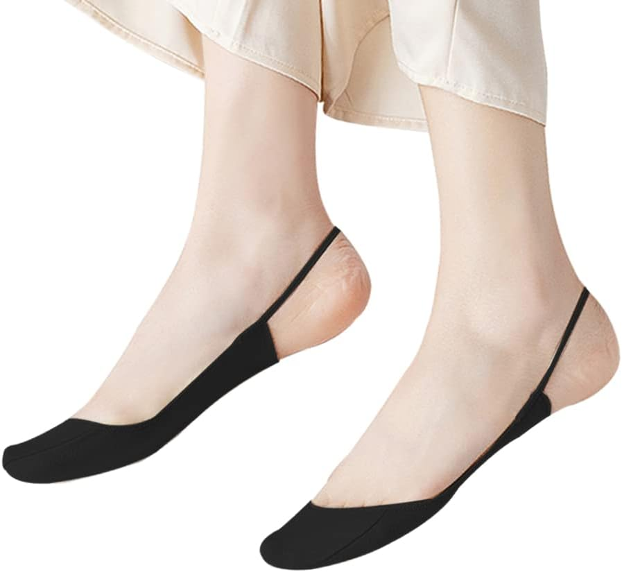 5 Pairs Sling Liner Socks, Women'S Ultra Low Cut No Show Half Liner Socks with Slingback, Non Slip Hidden Invisible Socks for Heels, Toe Topper Liner Half Socks for Women
