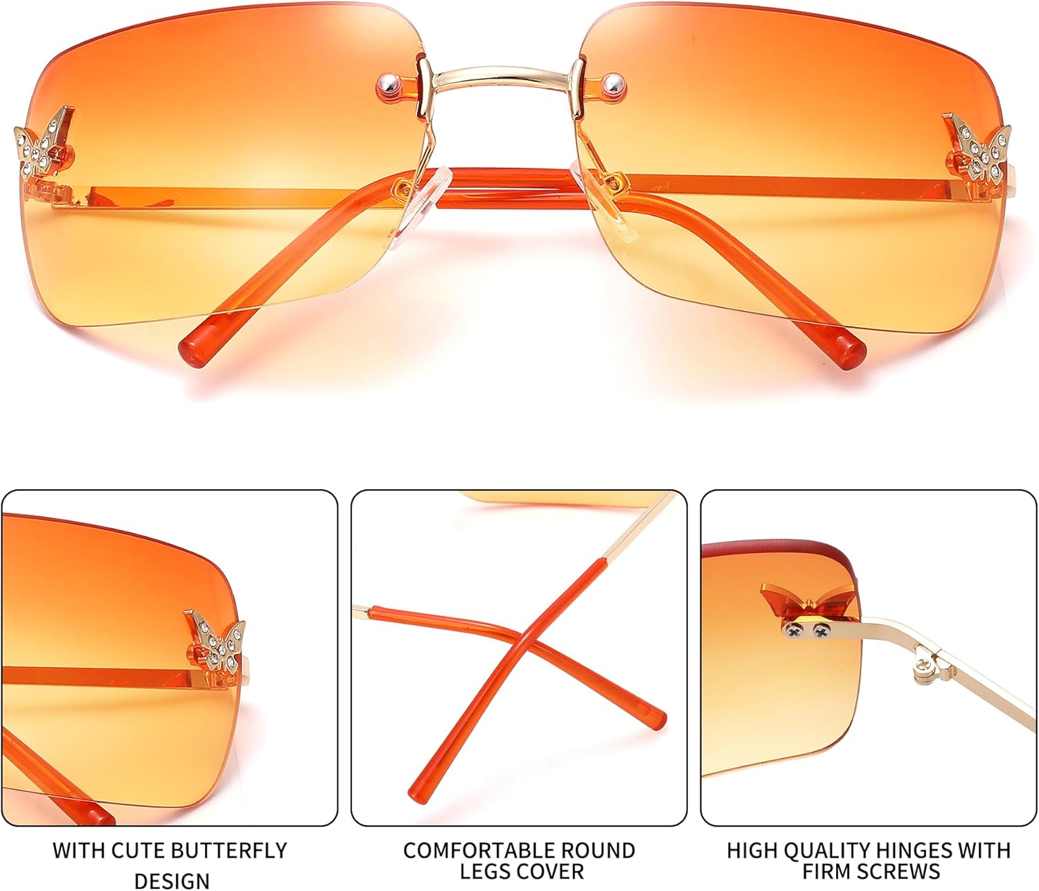 Revemo Rectangle Rimless Sunglasses for Women Retro Trendy Square Sun Glasses Vintage Shades - C1 Silver/Gradient Grey+Silver/Gradient Pink image number 4