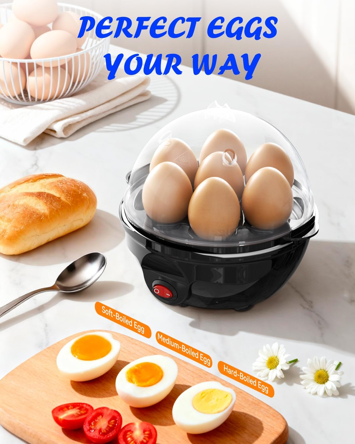 Billord Egg Cooker - Boiler Rapid Electric Egg Steamer, Cooks 7 Eggs Hard Medium Soft Boiled Poacher, One-Button Operation, Quick and Efficient, Foolproof Cooking, Compact and Easy to Clean, BPA Free image number 4