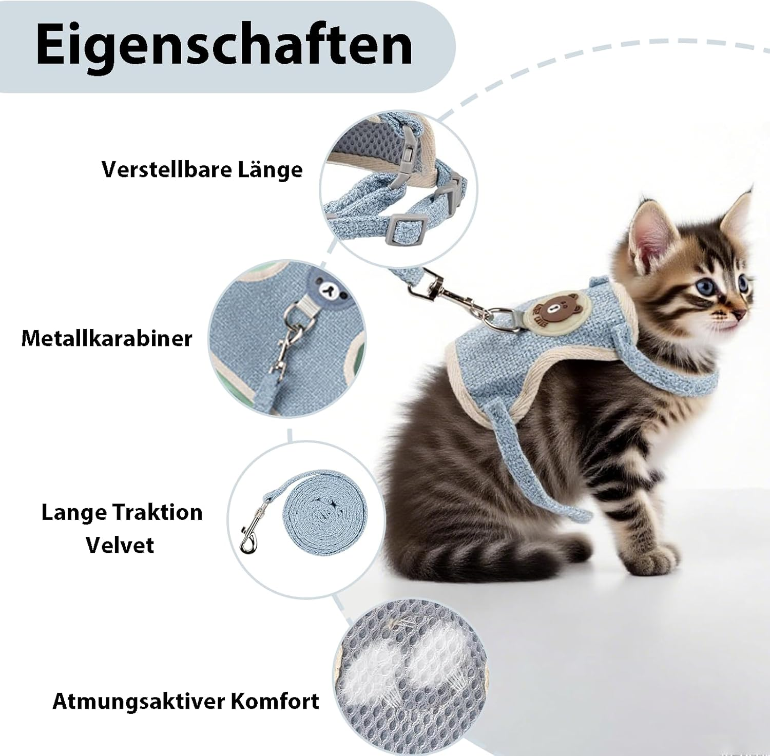 Oiieco Pack of 2 Rabbit Leads, Adjustable Soft Small Animals Harness with Lead, 120 Cm Adjustable Harness, Suitable for Small Animals 1.5 Kg - 3.0 Kg, Escape Proof image number 6