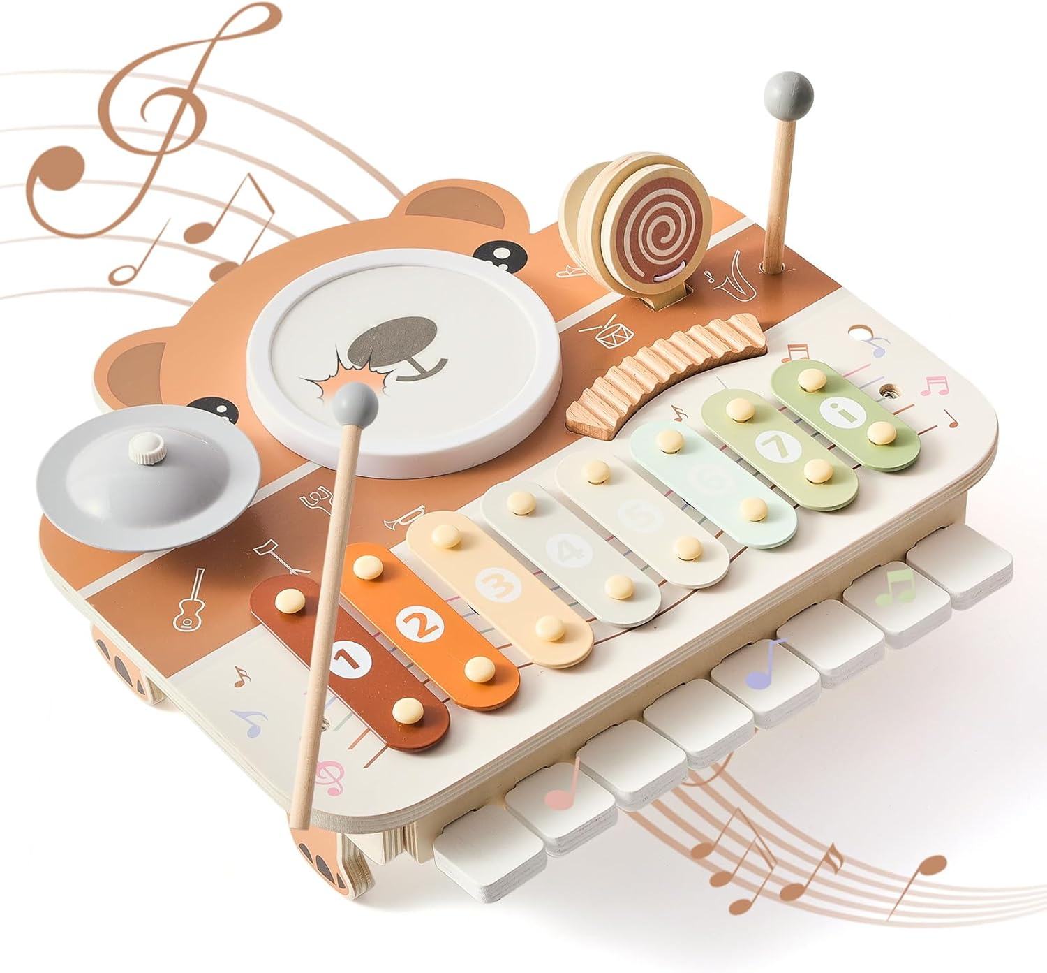 Wooden Musical Instruments for Toddlers 1-3, Percussion Instruments for Kids Baby Drum Set Xylophone, Montessori Educational Musical Toys, Gifts for Girls Boys image number 2