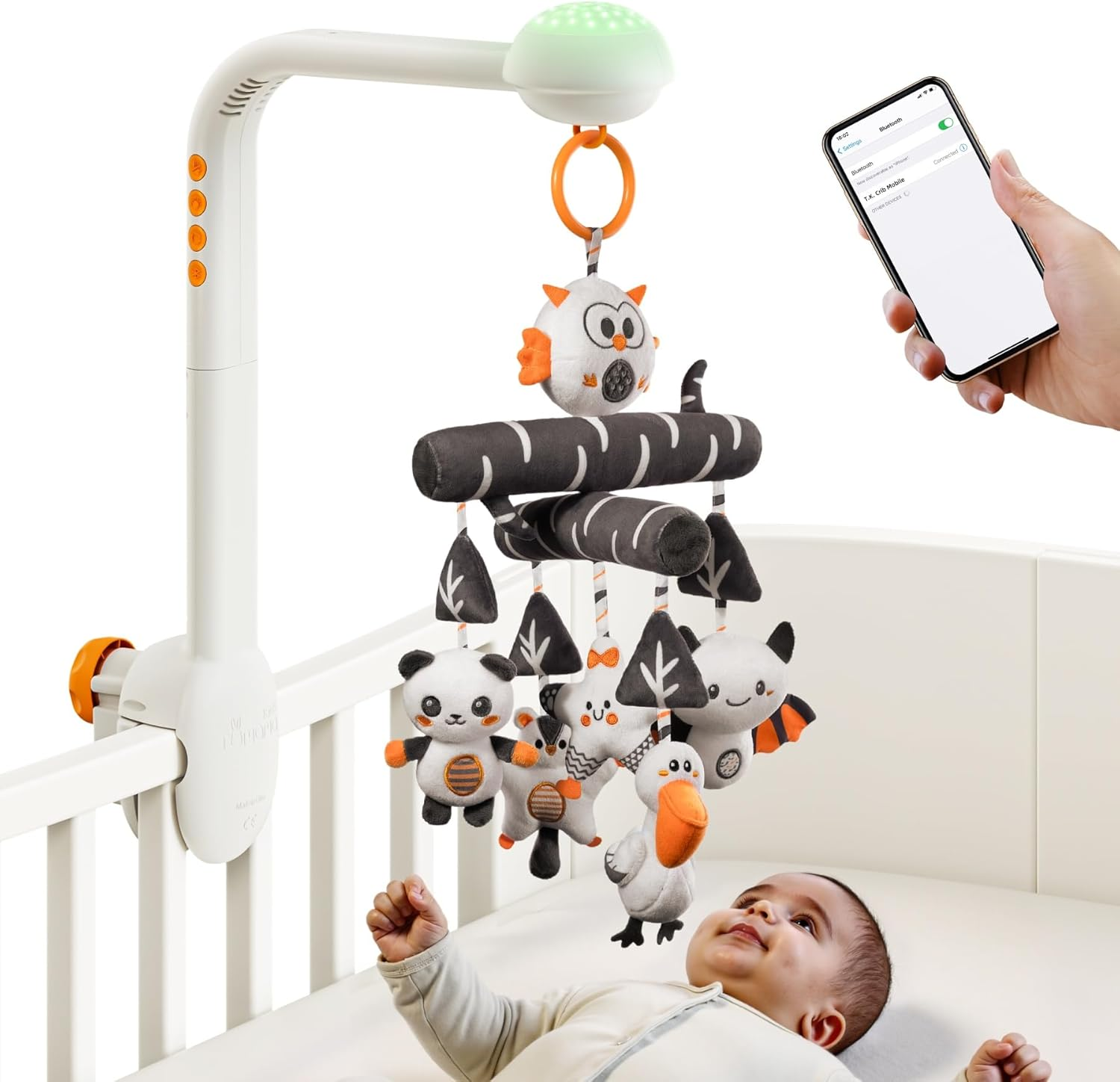 TUMAMA Baby Crib Mobile, High Contrast Toy with Projection Night Light, Music and White Noise,Black and White Soft Plush Animal Hanging Toy for Infant 0 3 6 9 Months Newborn Gift image number 5