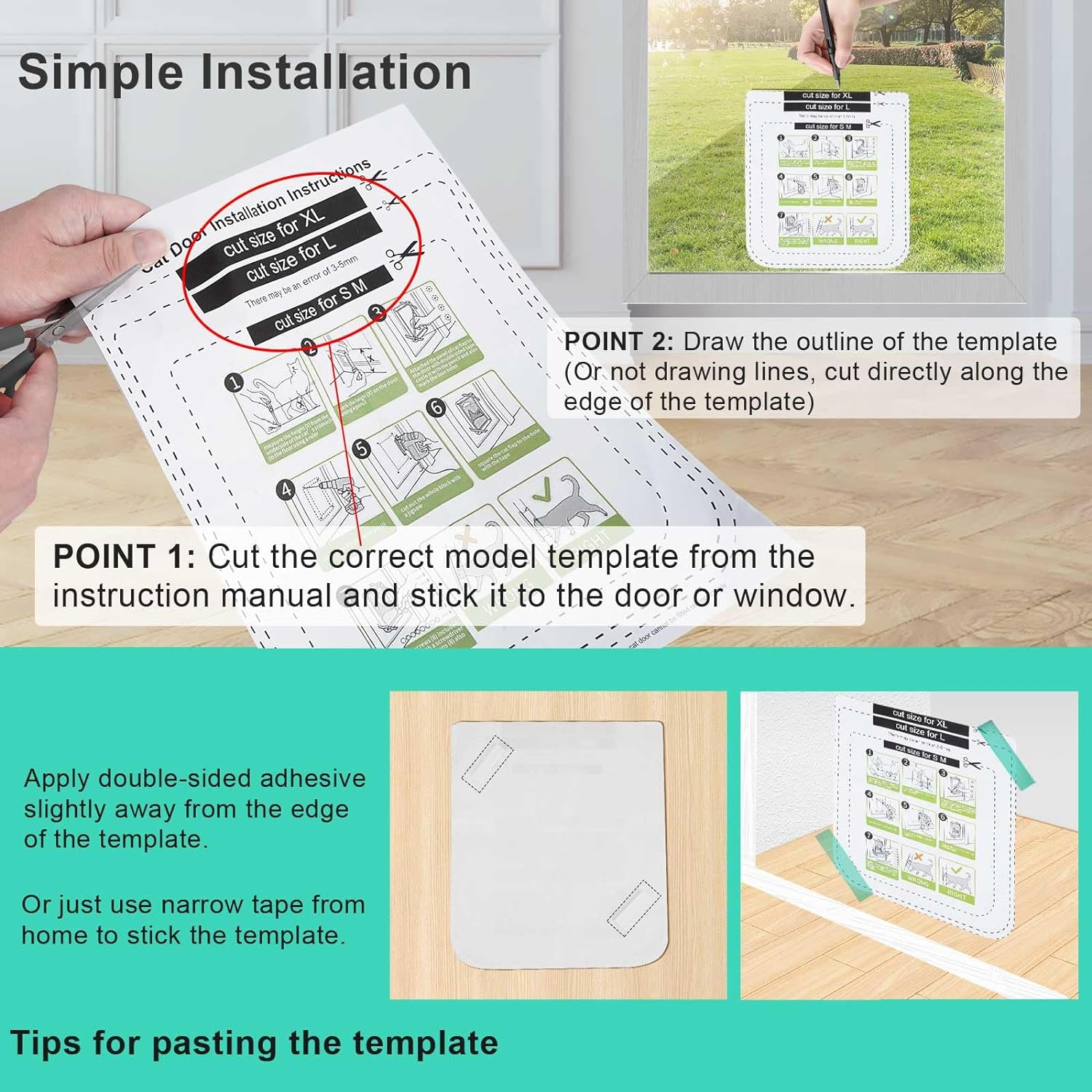 Thin Cat Door for Windows, Pet Doors and Sliding Door, Safety Pet Door with 4 Way Lock, Weatherproof Cat Flap for Thin Door and Wall(Medium, 6.7In X 6.3In Flap) image number 6