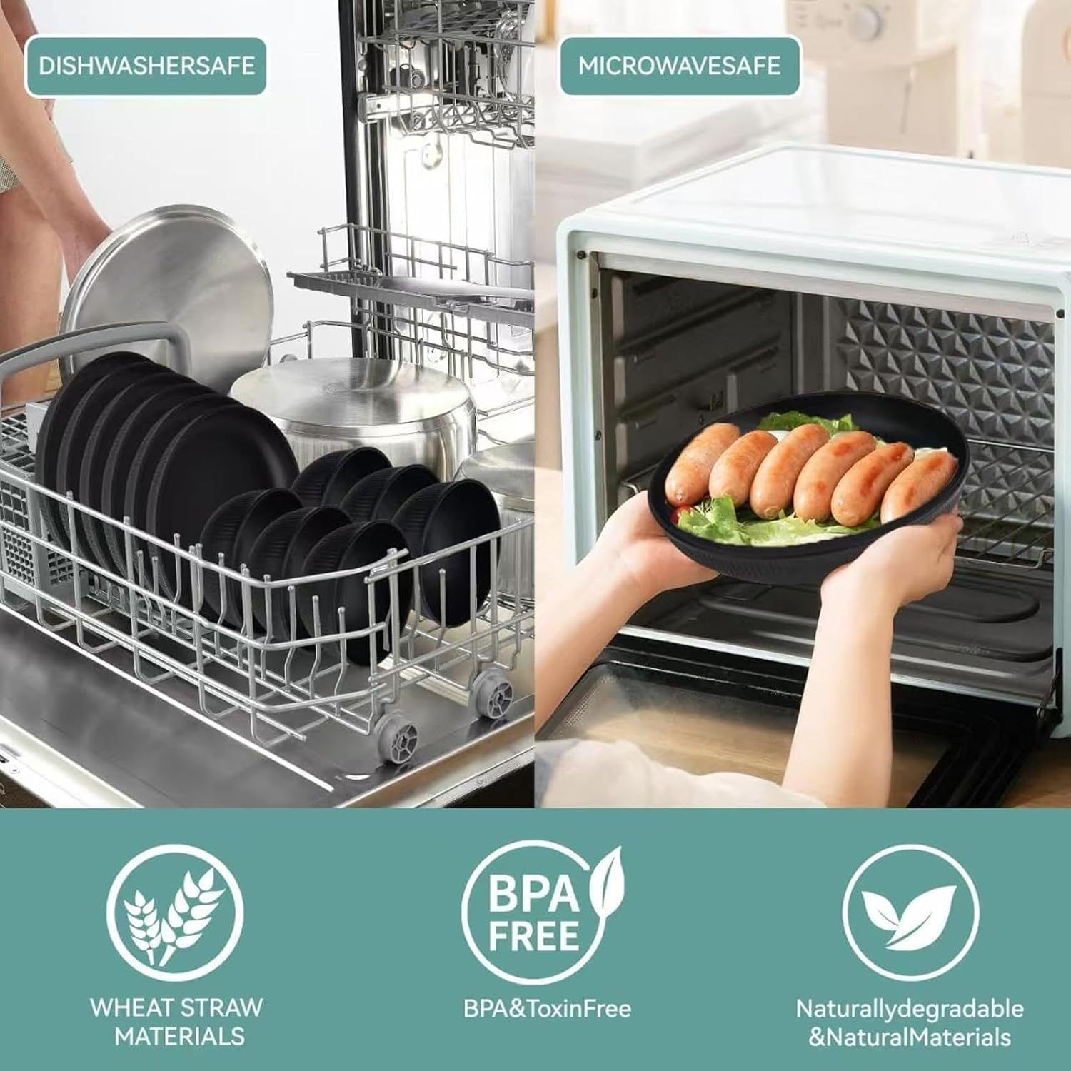 Hapurs 40Pcs Wheat Straw Dinnerware Sets for 4, Unbreakable Dinnerware Sets, Reusable Wheat Straw Plates and Bowls Sets,Travel Camping Cutlery Set, Dishwasher Microwave Safe Dinnerware - Off White image number 2