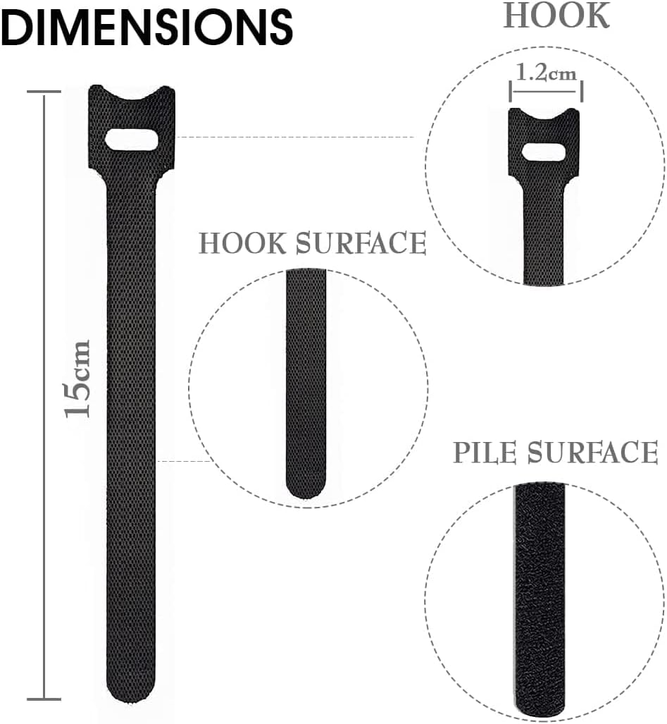 (100Pack- 8Inch) Longer Reusable Cable Ties|Cable Ties|Cable Management|Cable Tie|H HOME-MART Cable Straps Adjustable Tidy Wrap Hook and Loop Strong Fastening Organizer Cord/Cable Organiser image number 5